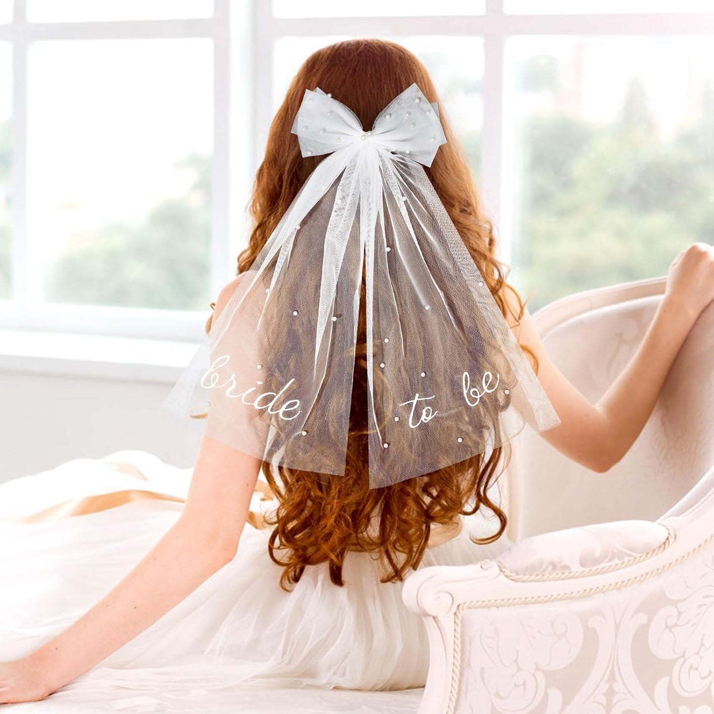 Bride to Be Bridal Veil White Pearl Bow Wedding Veil Hair Clip Tulle Bridal Short Veils for Women Girls Bachelorette Party Bridal Shower Bridesmaid Gift Engagement Party