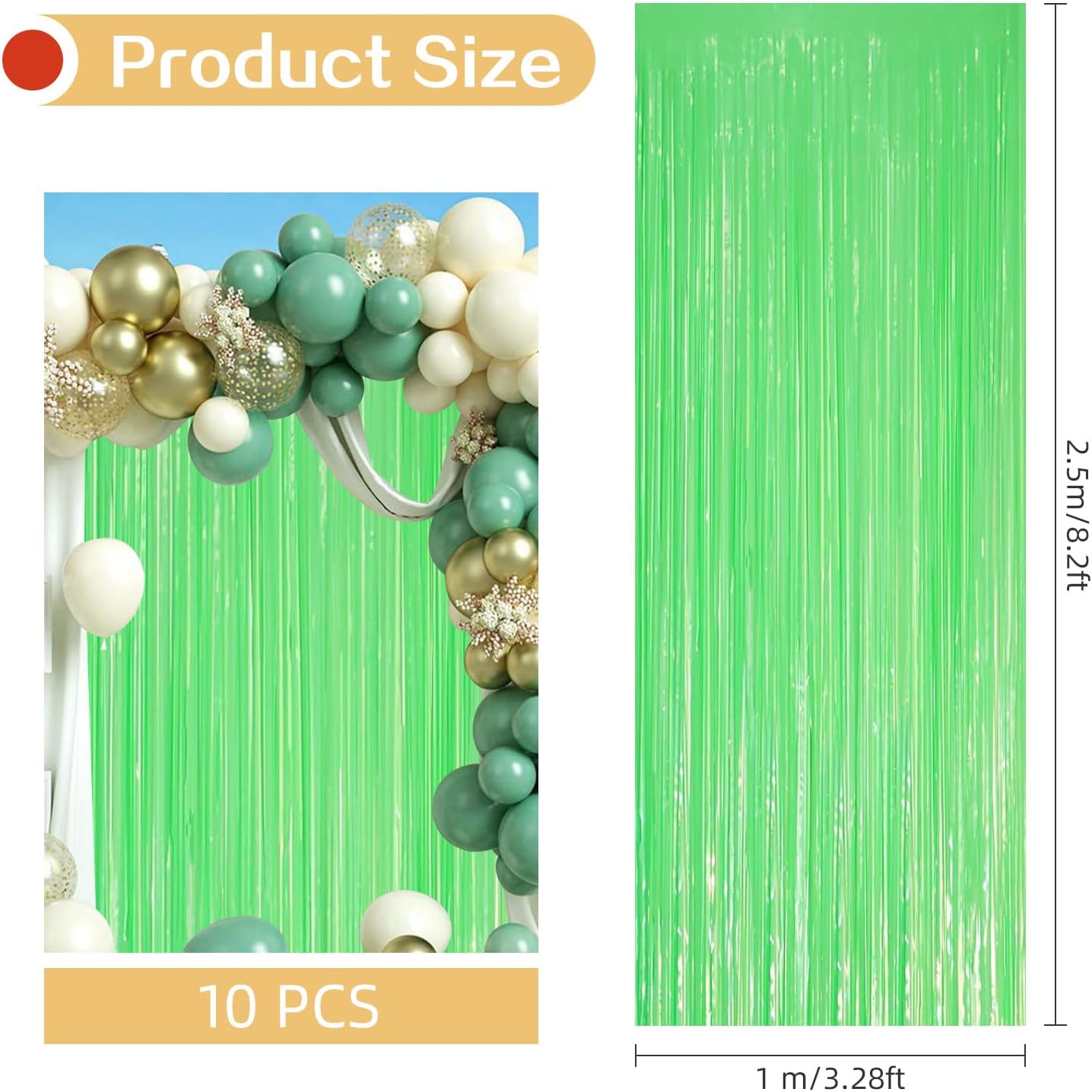10 Pack Green Foil Curtain Backdrop 3.2ft x 8.2ft Macaron Tinsel Foil Fringe Curtains Streamer Photo Booth Backdrop for Birthday Party Baby Shower Engagement Wedding Holiday Decoration (Macaron Green)