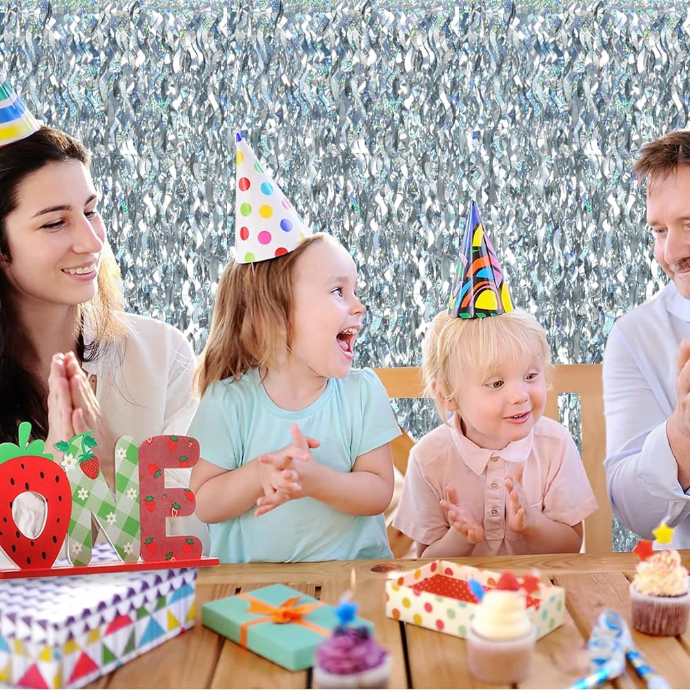 TONIFUL 3Pcs Wavy Metallic Tinsel Foil Fringe Curtains Silver Streamer Backdrop for Photo Booth Props,Party Door Wall Curtain,Bachelorette,Birthday,Anniversary,Bridal Shower Decor (9.9ft x 6.6ft)