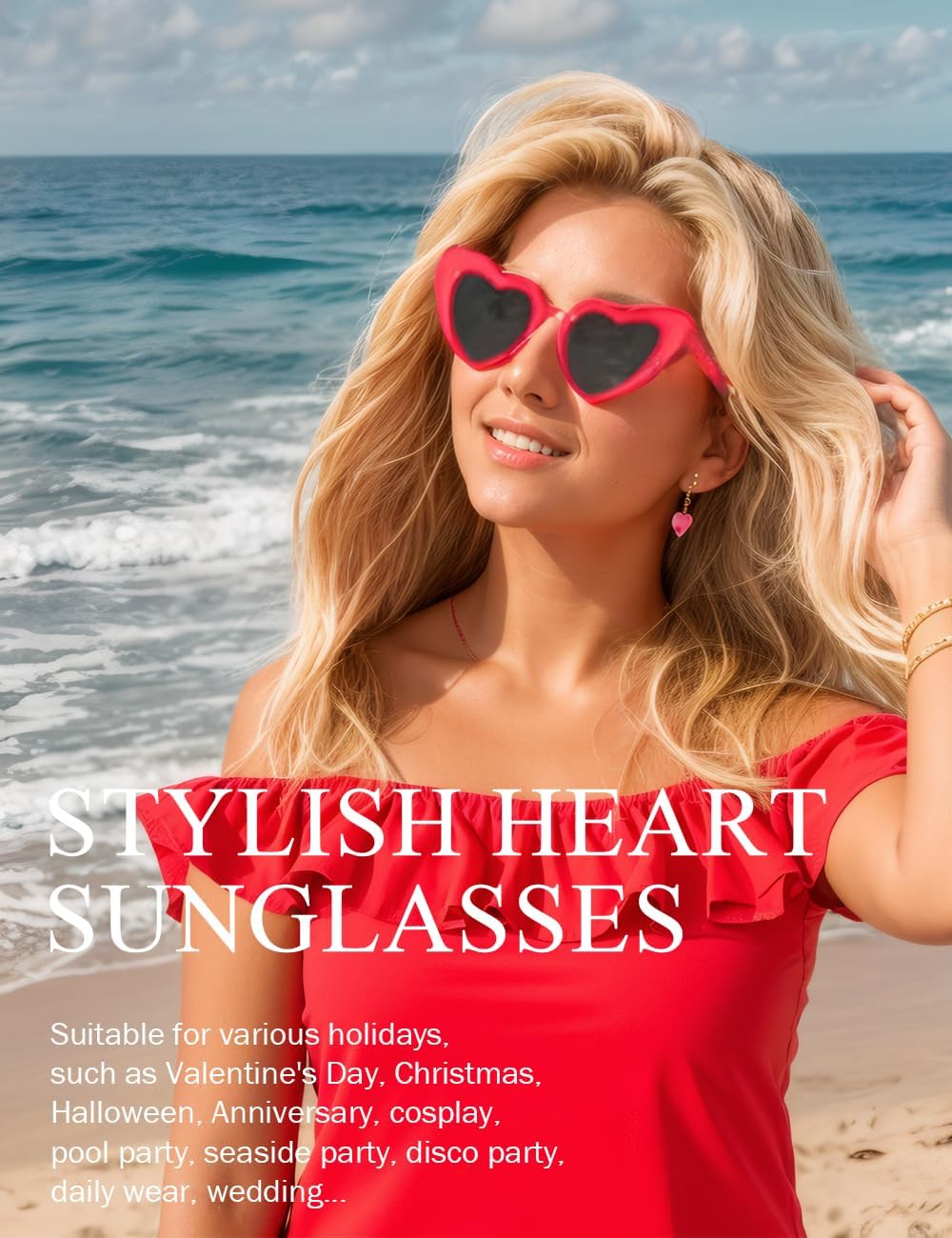 8 Pack Heart Sunglasses Vintage Cat Eye Heart Glasses Retro Bachelorette Bride Sunglasses Bulk for Women