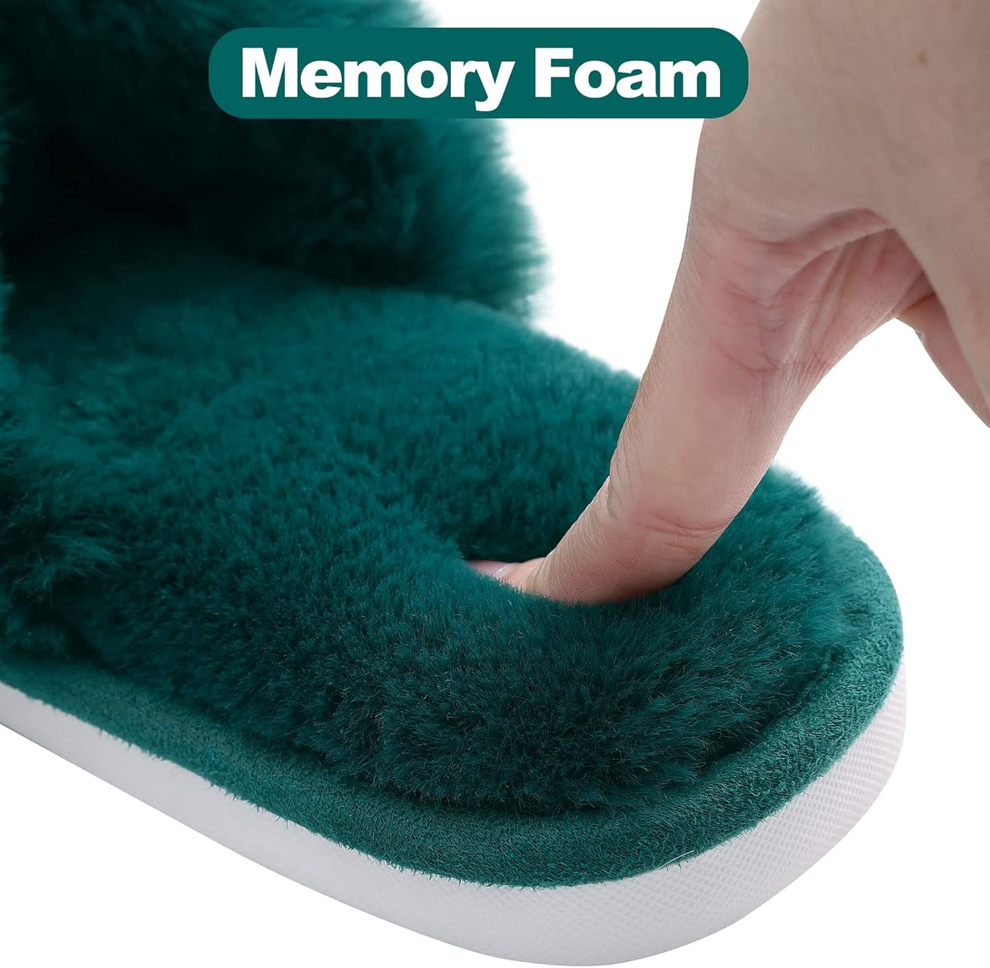 Evshine Women's Fuzzy Slippers Cross Band Memory Foam House Slippers Open Toe