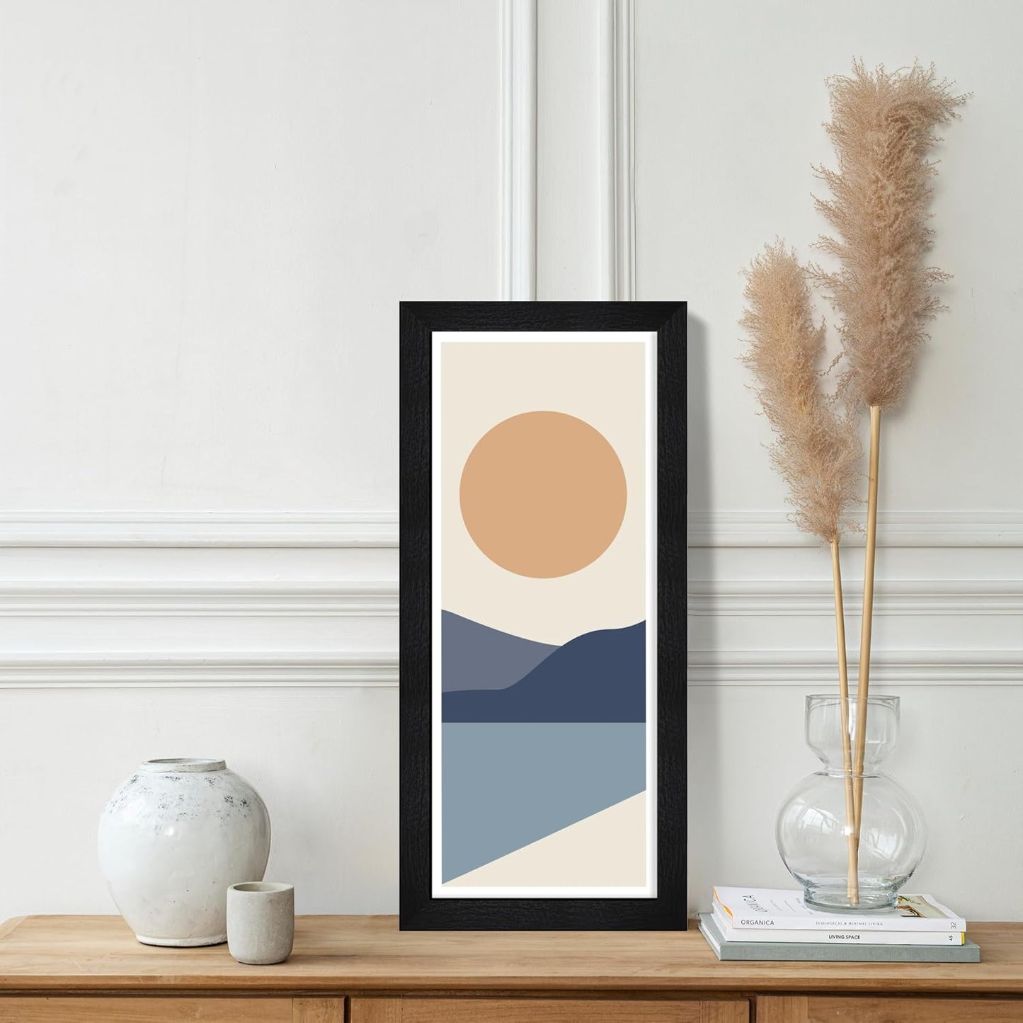 8x20 Picture Frame Set of 2, Rustic Black Wood Frame with Tempered Glass Collage Frame, Display Pictures Four 4x6 With Mat or 8 x 20 Without Mat - Horizontal or Vertical Wall Mounting