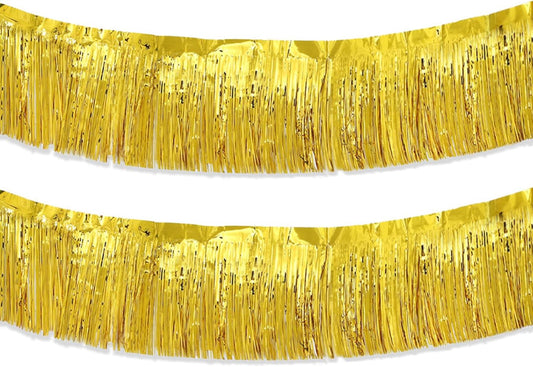 Gold Foil Fringe Garland 10FT 2packs, Metallic Foil Tinsel Fringe Banners for Parade Float Decorations Wedding, Birthday Party Graduation (Two Gold)
