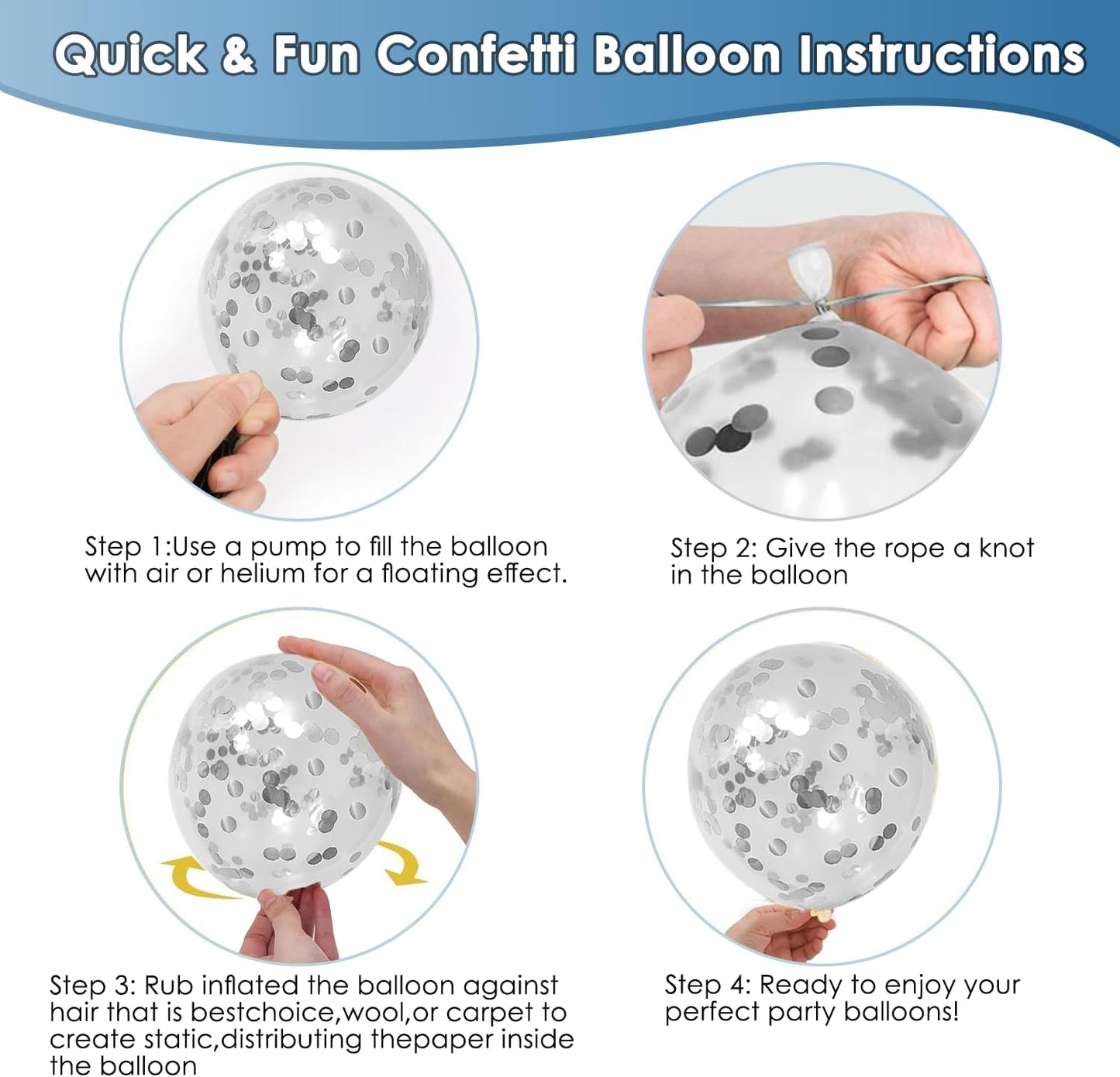 Blue White Silver Confetti Balloons, 50pcs 12 Inch Metallic Blue and Silver Balloons Clear White Confetti Latex Balloons for Birthday Wedding Anniversary Gender Revea Baby Shower Party Decorations