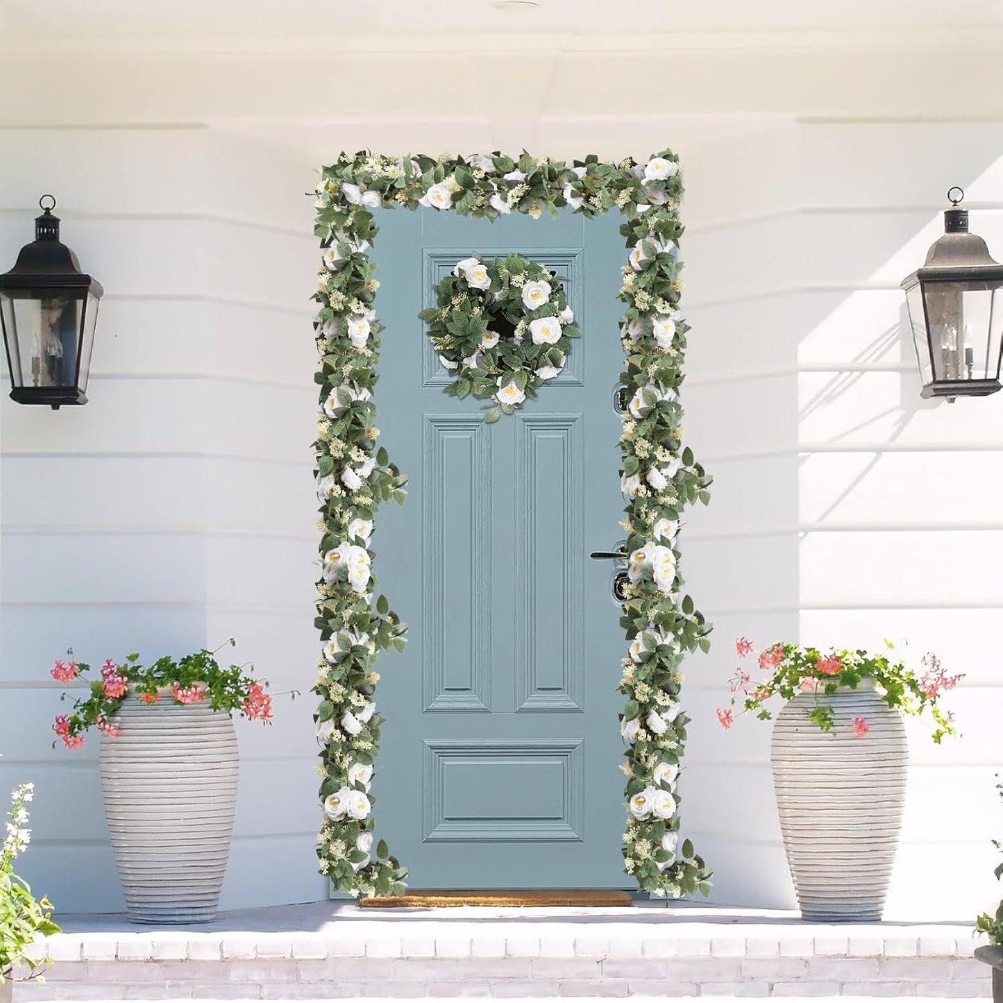 Uguisu 2 Pieces Artificial Eucalyptus Garland, 5.9 Feet Artificial Greenery, Spring Garland - for Wedding Decor, Parties, fireplaces, Tables, Indoor and Outdoor Decor. White