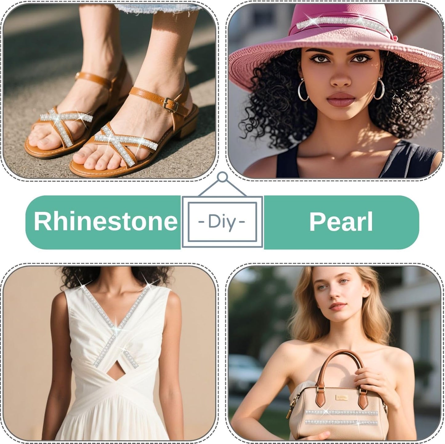 PEARLY JUN 1 Yard Pearl Rhinestone Trim Chain Silver Crystal Fringe Diamond Applique Ribbon String Tassel Strip (Silver-150, 1 Yard)