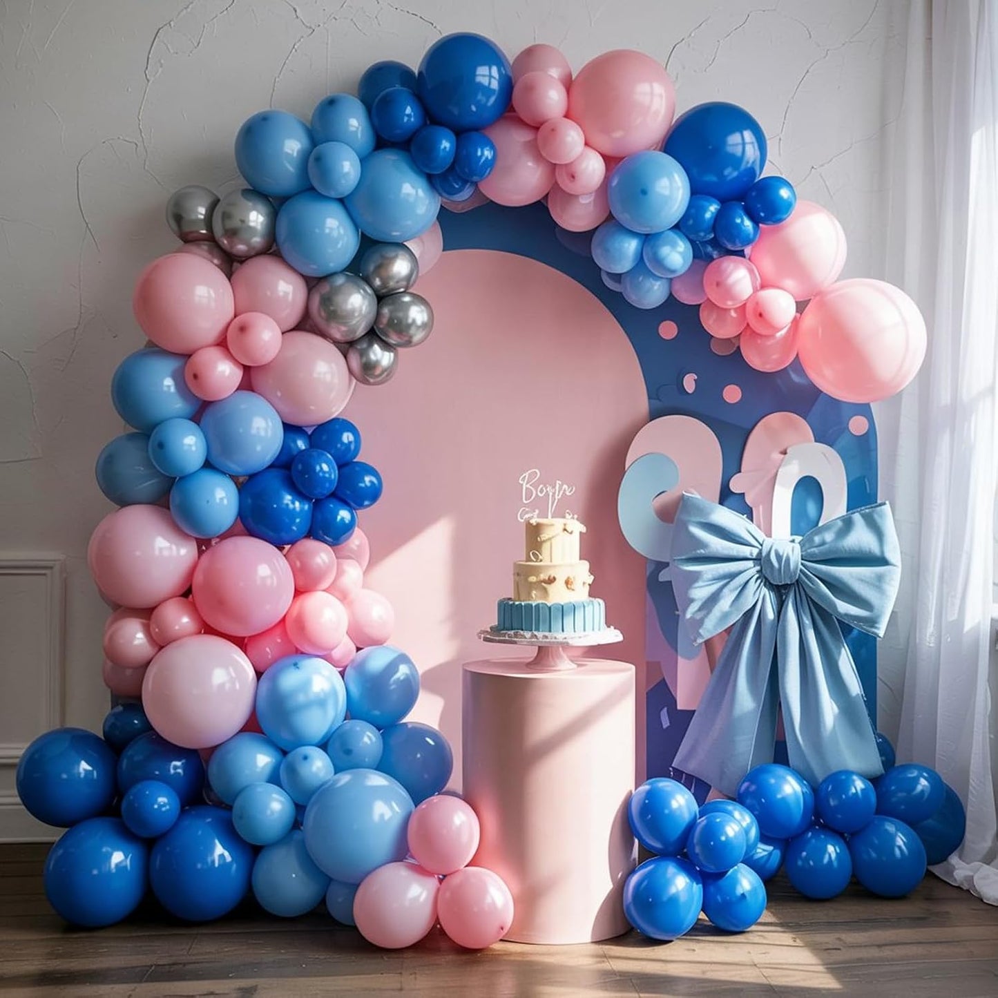 Paready Pink and Blue Balloon Set - 50Pcs 12 Inch Pastel Confetti, Royal and Metallic Balloons for Kids Girls Birthday, Baby Shower, Gender Reveal Supplies