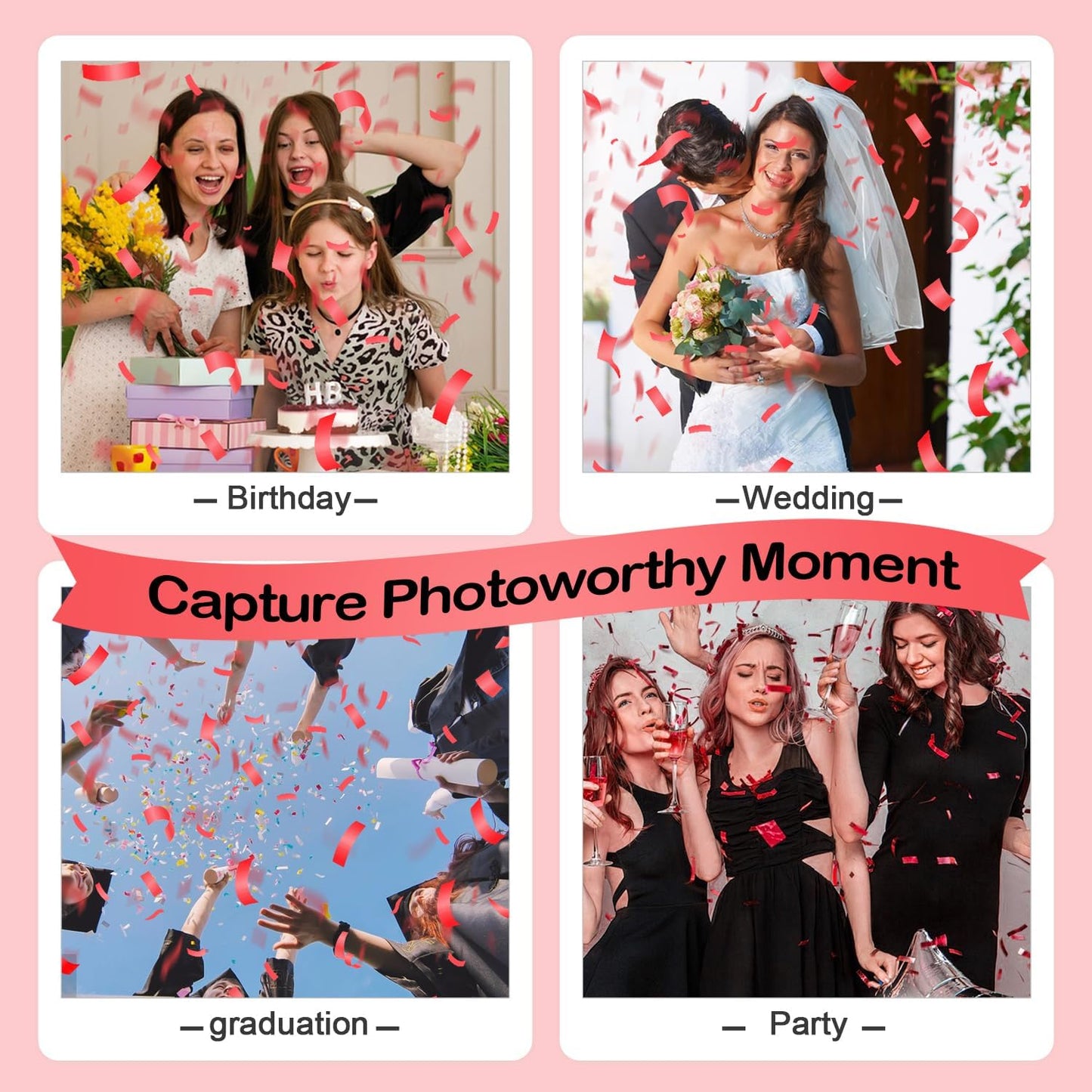 6 Pack Red Confetti Cannon, Party Poppers,12 Inch Confetti Poppers Shooters for Birthdays, Christmas，Graduation Celebration,Weddings, New Year's Eve and Any Celebrations