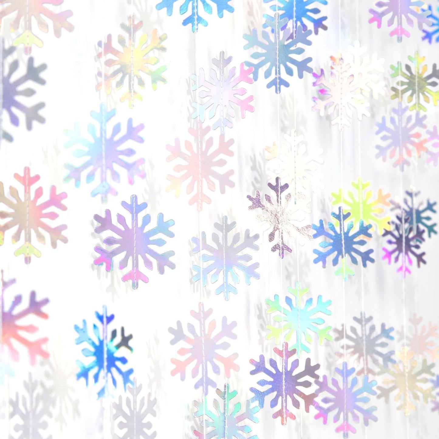 Snowflake-Snow Iridescent-Holographic Christmas Party-Decoration Garland - 52ft Winter Wonderland Frozen Ornaments Hanging Paper Streamers,New Years Birthday Baby Shower Dance Ceiling Decor Hugfond