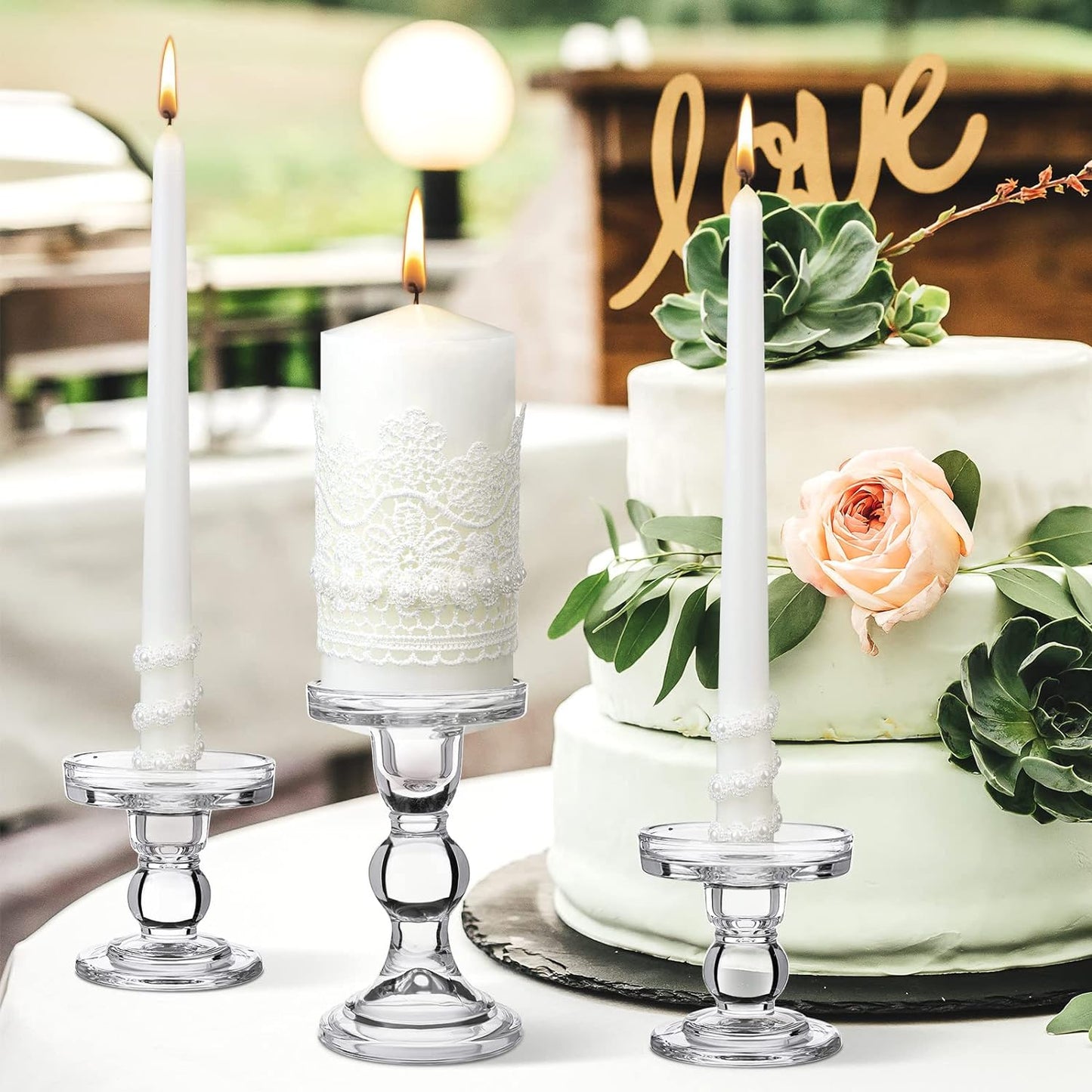 Irenare Unity Candles with Holder for Wedding Ceremony Wedding Decortions Accessories Glass Candle Holder Pillar Candle for Formal Events Church(Classic Style)