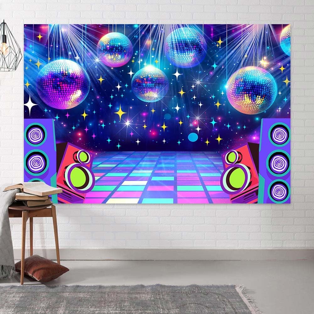 Disco Backdrop 7 x 5 ft Retro Glow Party 70s 80s 90s Theme Stage Dance Background Disco Party Decoration Disco Ball Banner Dance PartyBackdrop for Birthday Party Prom Portrait Photo Props,Multi1