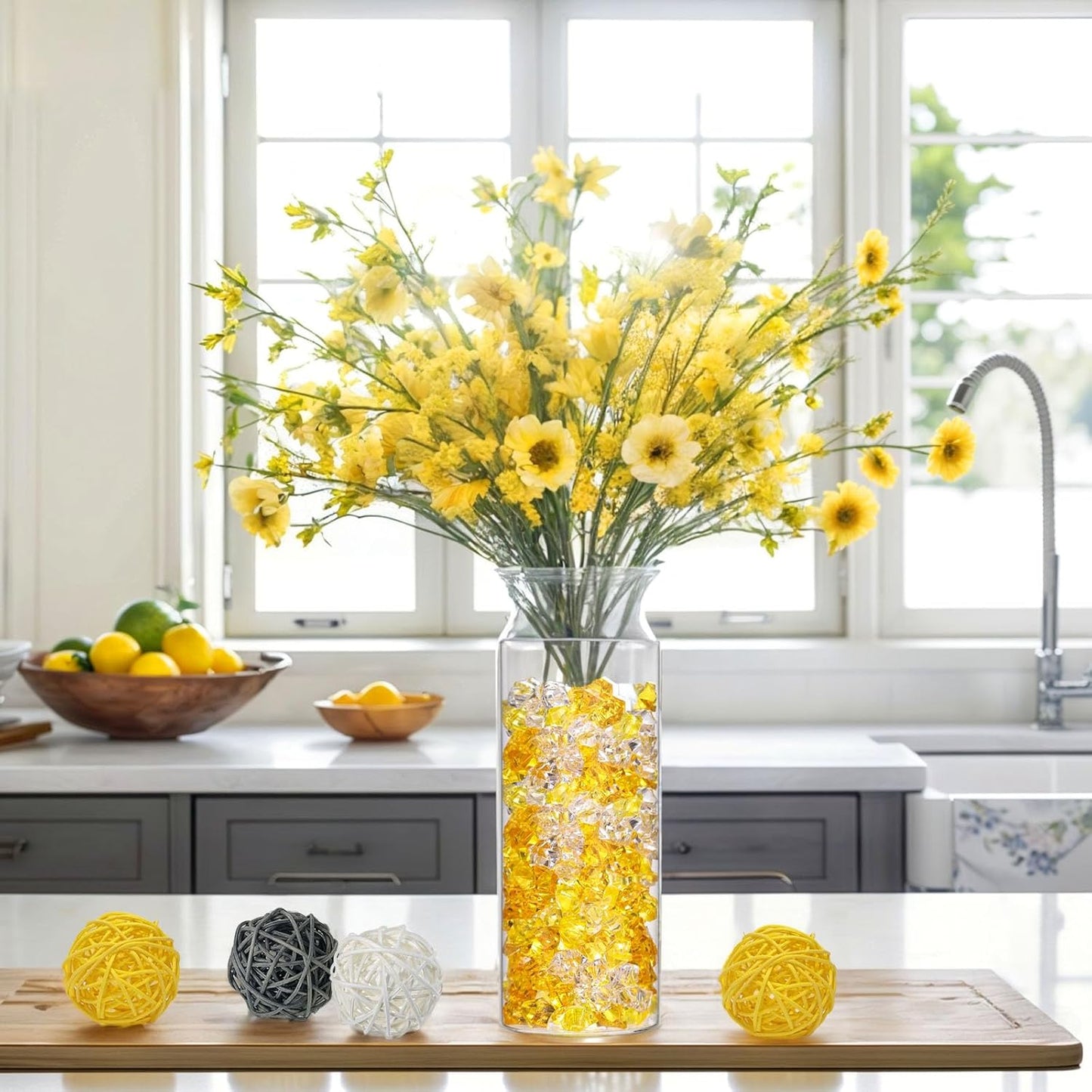 DomeStar Yellow and Orange Fake Ice, 150PCS Acrylic Fake Diamonds, Crushed Ices Plastic Gems Vases Fillers for Aquarium Tank Rocks Table Scatter Wedding Party Home Decor