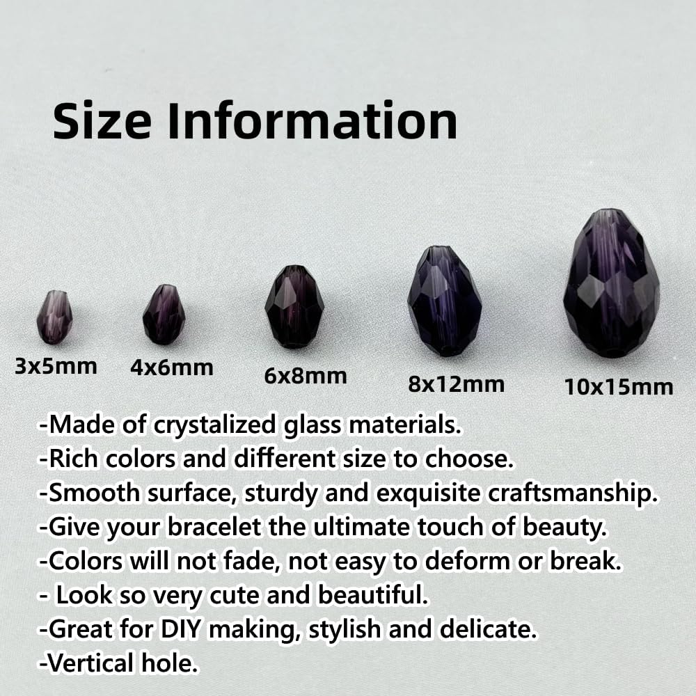 150pcs 4x6mm Teardrop Crystal Glass Beads for Jewelry Making, Faceted Vertical Hole Teardrop Glass Spacer Beads for Wind Chimes Bracelet Earring Necklace DIY Craft(Violet)