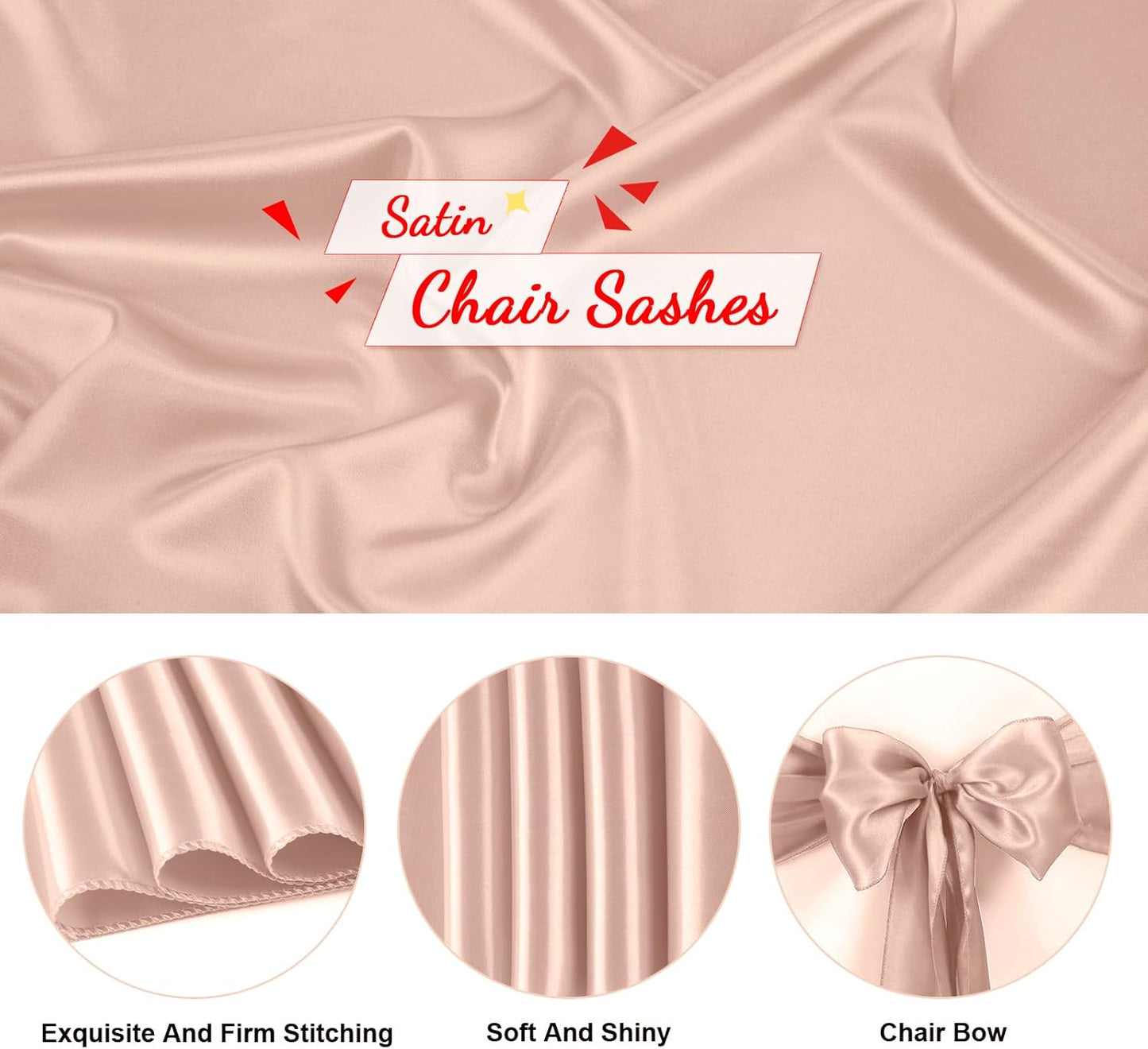 50 PCS Blush Pink Satin Chair Sashes Bows Universal Chair Ribbon Ties Back Sash for Wedding Party Reception Events Banquets Hotel Event Chair Cover Decoration (7x108 inch)