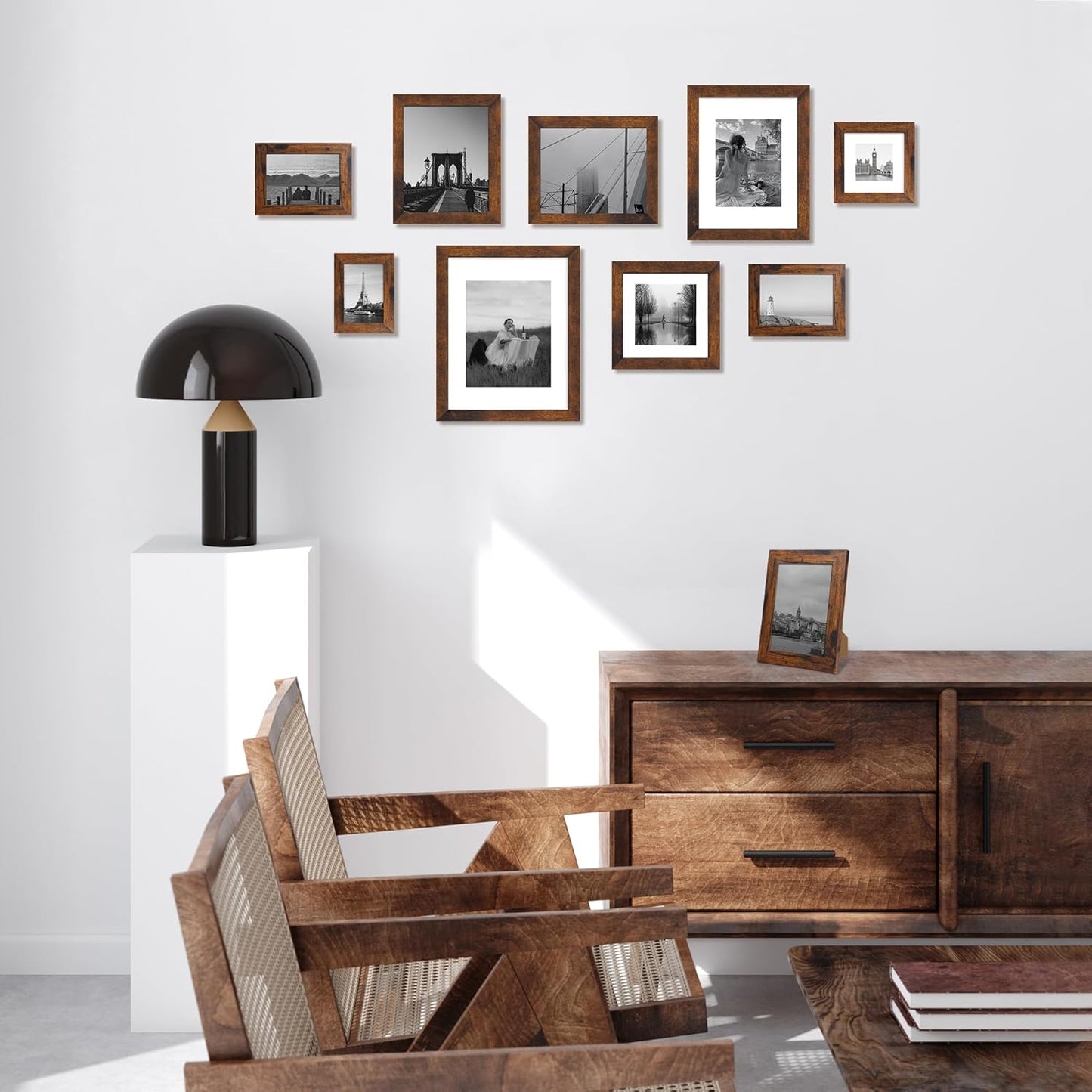 12x12 Picture Frame Set of 4 with Tempered Glass, Rustic Frame Display 10x10 Pictures with Mat or 12 x 12 Without Mat, Wood Square Photo Frames for Desktop Display and Wall Mounting