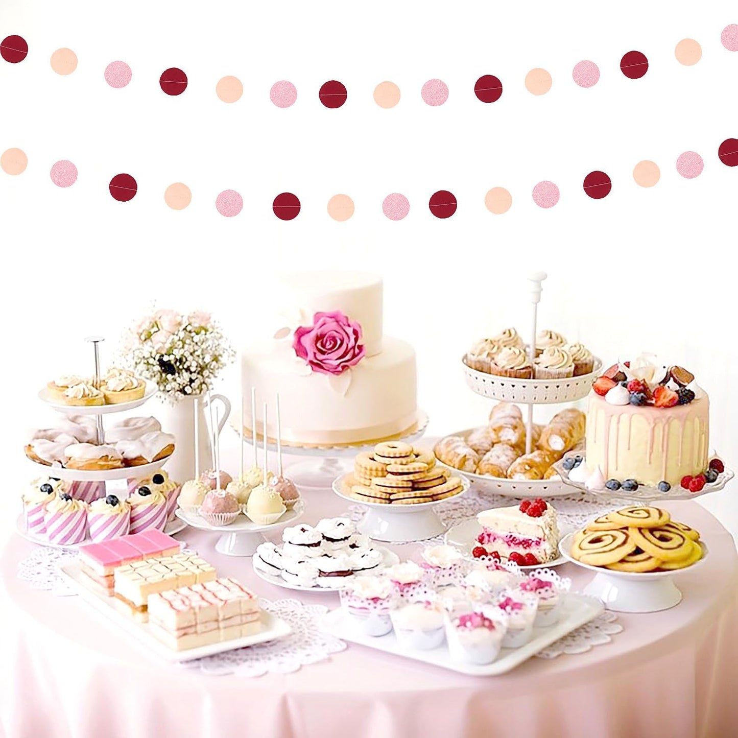 Burgundy Pink Peach Party-Decorations Paper-Garland - 52ft Rose Gold Glitter Streamers Banner,Birthday Princess Baby Bridal Shower Wedding Hanging Supplies Decor Hugfond