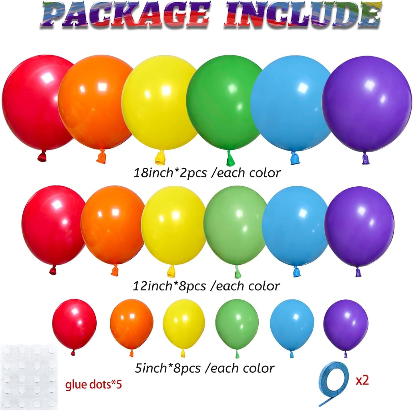 KAWKALSH Rainbow Balloon Arch Kit 111Pcs 18 12 5 Inch Latex Colorful Party Balloons Garland for Birthday Baby Shower Wedding Engagement Anniversary Christmas Party Decorations
