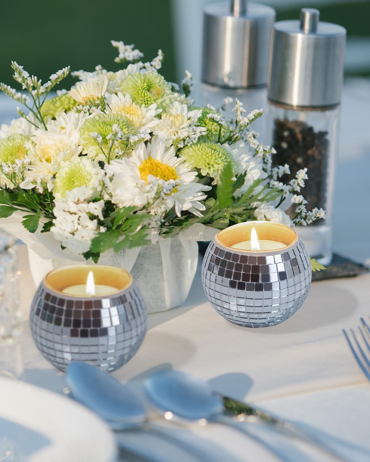 12 Pcs Disco Ball Candle Holder Glass Mirror Candle Holder Disco Ball Decor for Wedding, Party, and Christmas