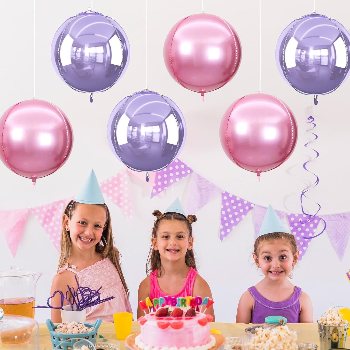 6Pcs Pink purple Round Foil Balloons,Giant 4D Round Ball Balloon,22 Inch Metallic Pink purple Balloons for Birthday Wedding Prom Party Decorations