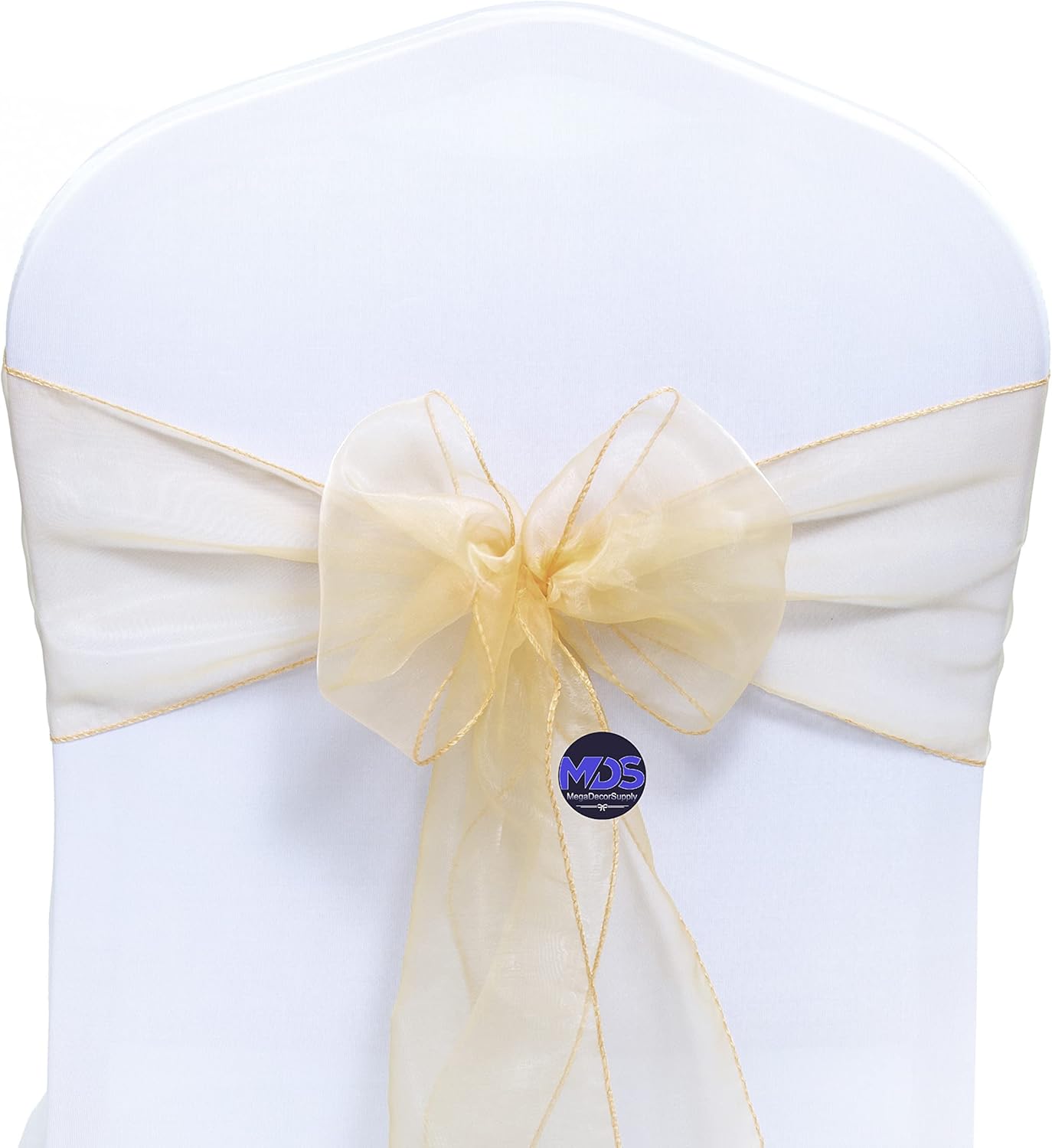 MDS Pack of 25 PCS Organza Chair Sashes Wider Dining Chair Bows Ribbon Tie Back for Wedding Party Birthday Bridal Shower Reception Event Banquet Home Chair Cover Decoration - Beige