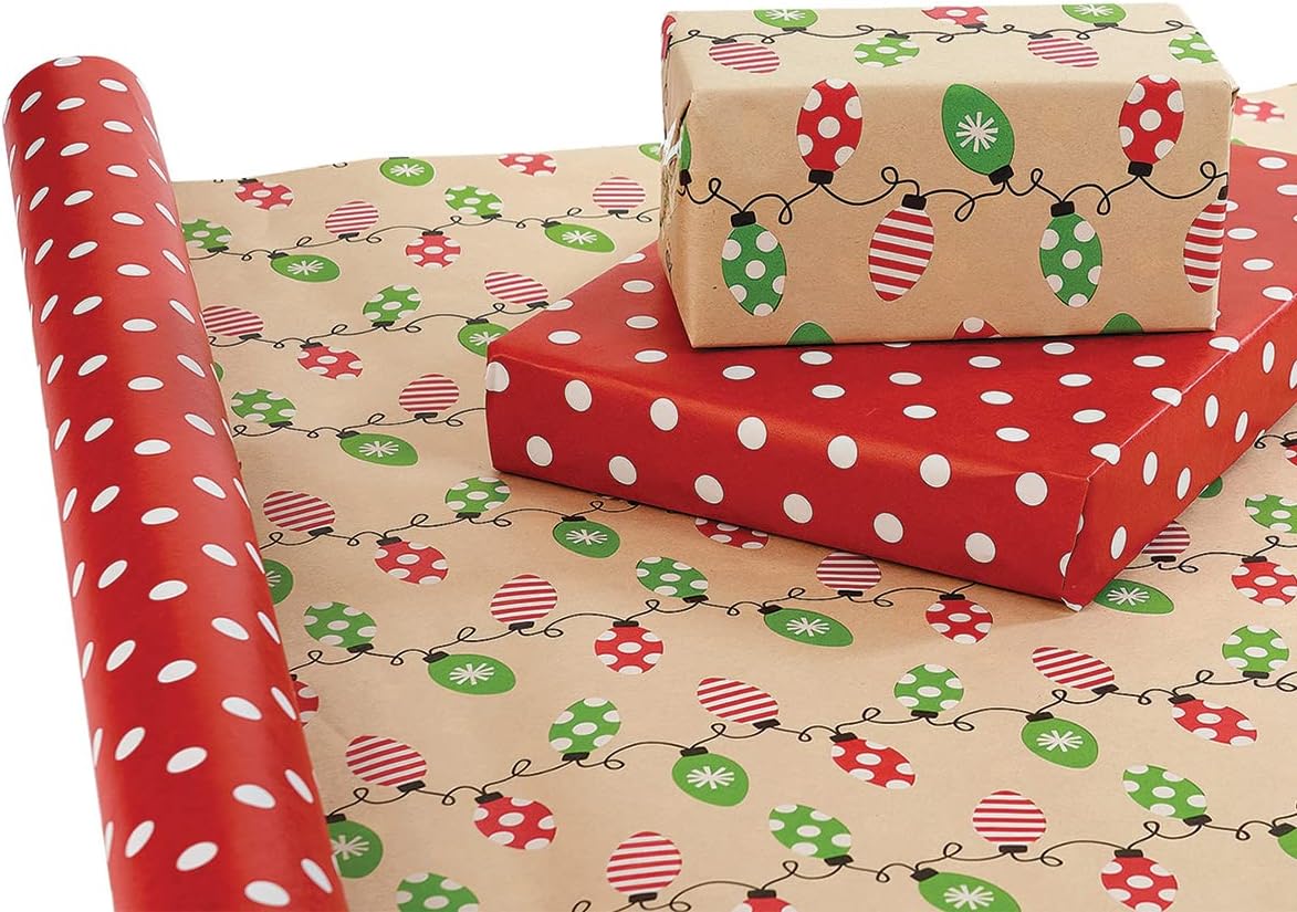 Current Kraft Light Bulb Double-Sided Rolled Christmas Wrapping Paper - Premium Jumbo 23-Inch x 32-Foot Gift Wrap Roll, 61 Square Feet Total