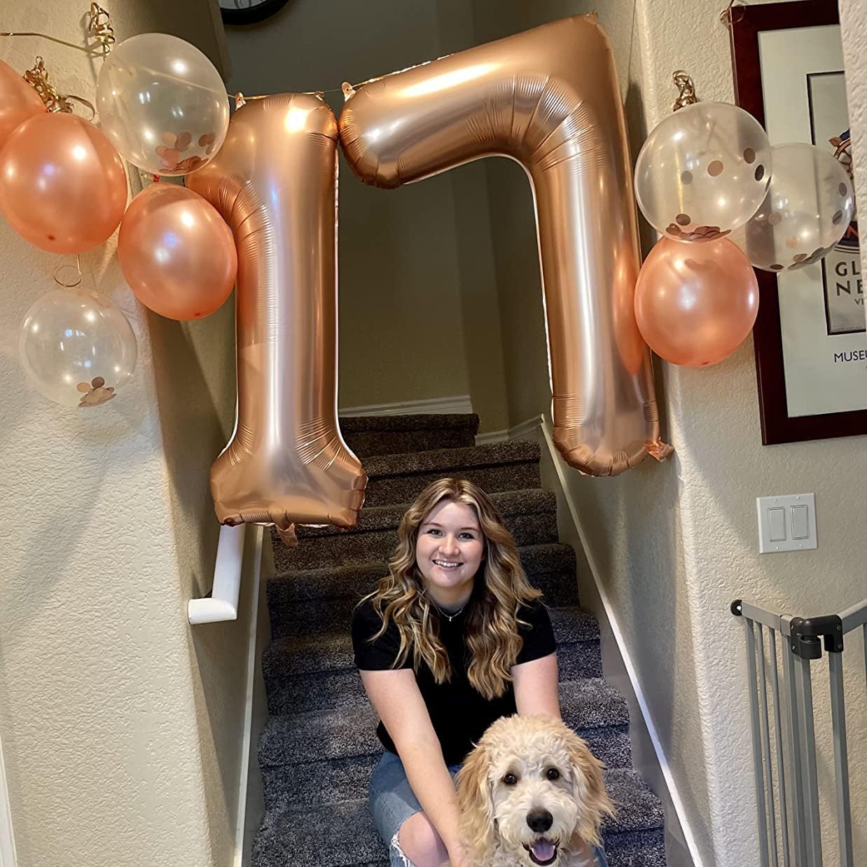 Rose Gold Number Balloons, 40inch Large Number 7 Foil Mylar Helium Balloons, Self Inflating Number Balloons 0-9 for Girls Women 7th 17th 70th Birthday Anniversary Party Graduation Decoration Supplies