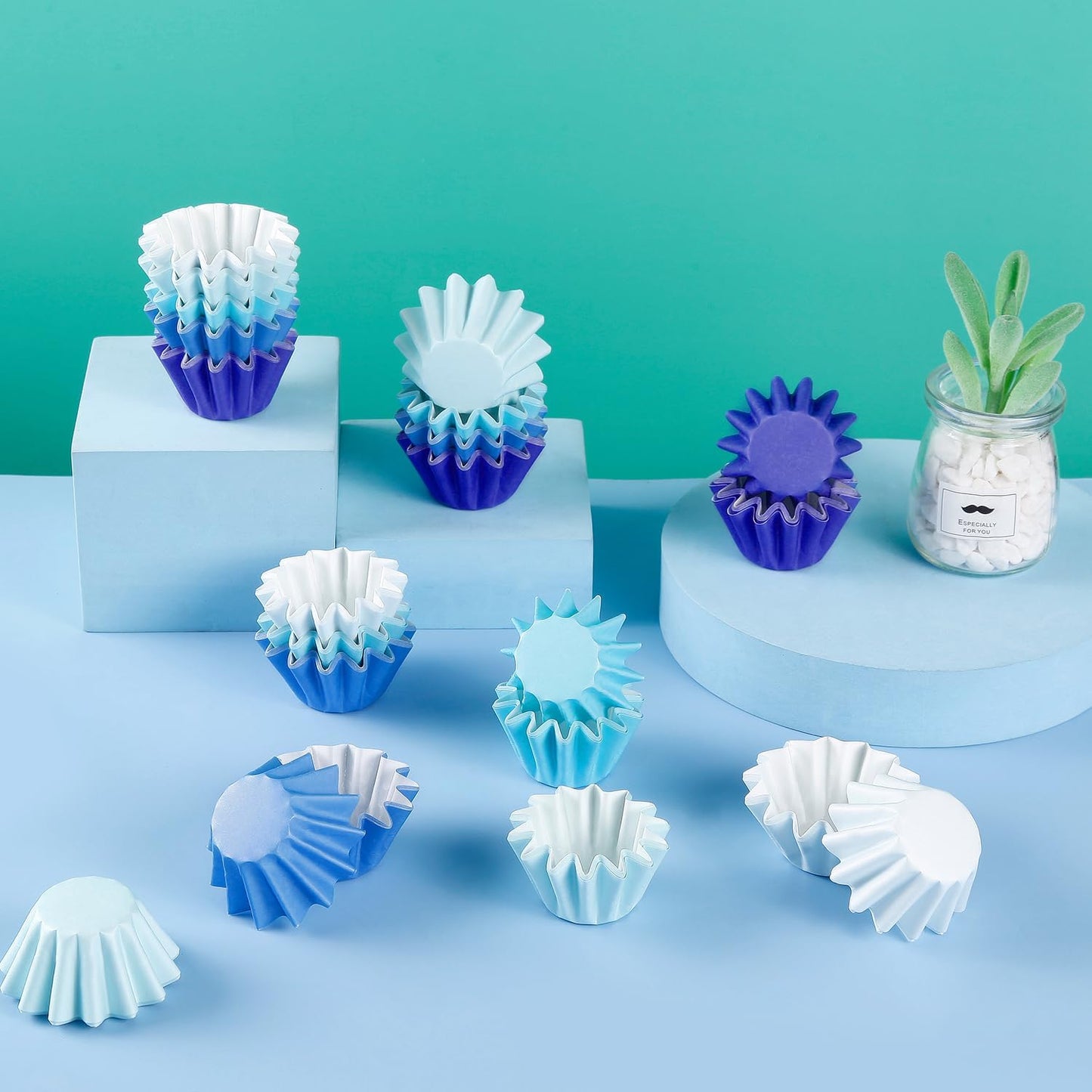 Quera 200 Pcs Grease-Resistant Mini Cupcake Liners White Blue Navy Blue Heavy Duty Paper Muffin Baking Cups for Wedding Birthday Holiday Party or Baby Shower(1.18 x 1.18 in)