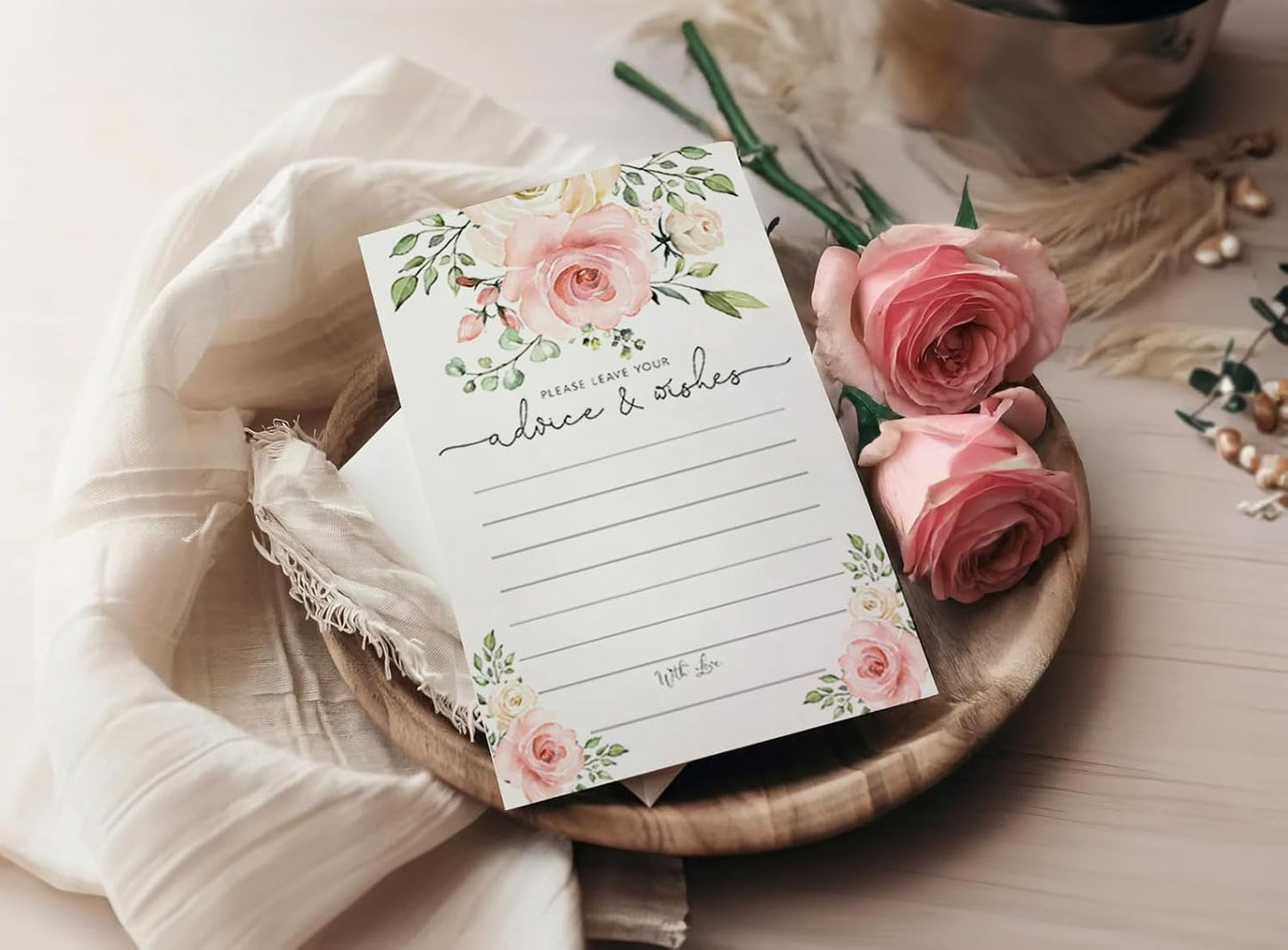 Your Main Event Prints Blush Floral Advice and Wishes Cards for the Bride and Groom - Perfect for Bridal Showers, Baby Showers, Graduations, and Weddings - Pack of 50 4x6 Cards