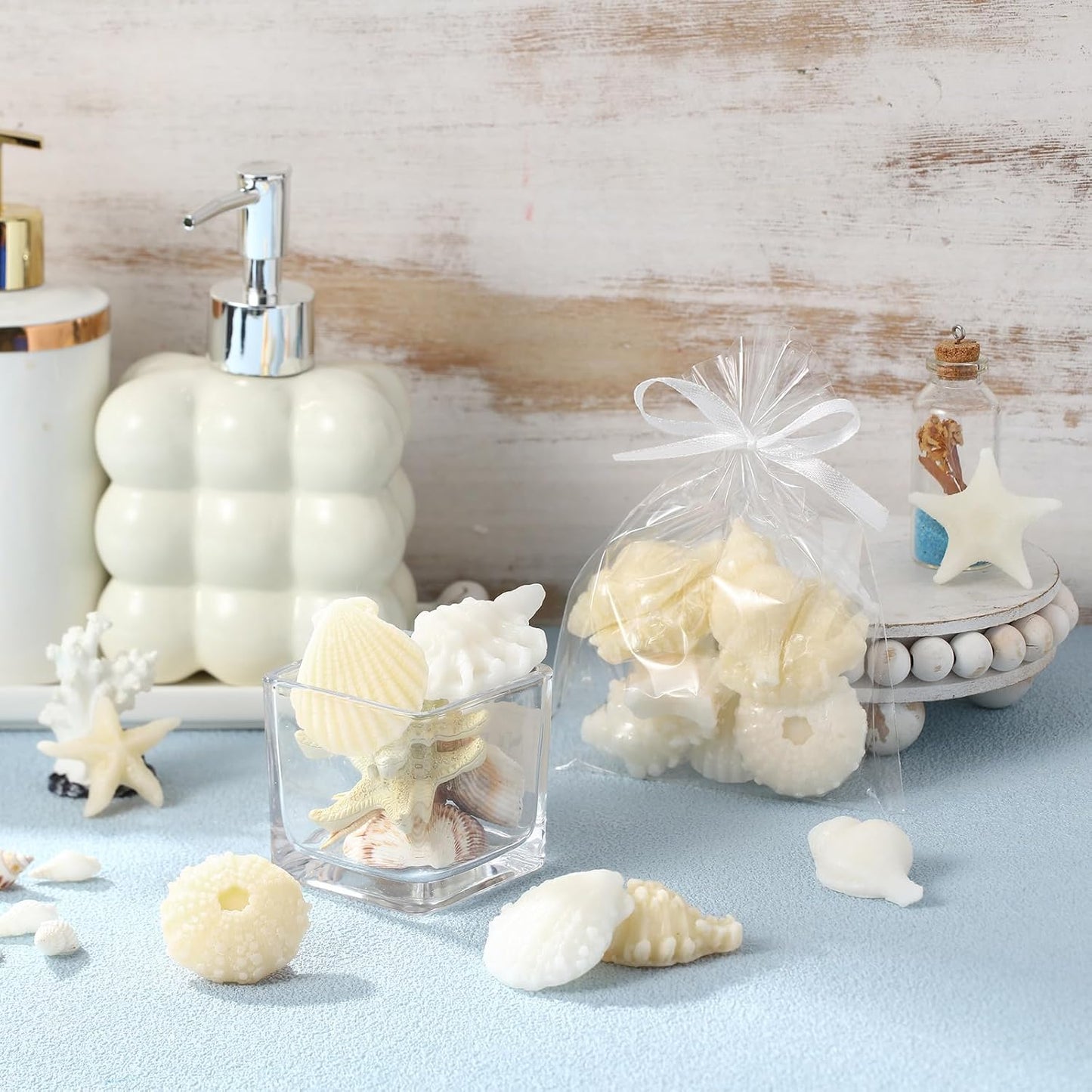 200g Sea Glass Soap Decor White Seashell Decorative Soaps for Bathroom Home Decor Beach Wedding Nautical Wedding Party Favors Beach Bridal Shower Favors