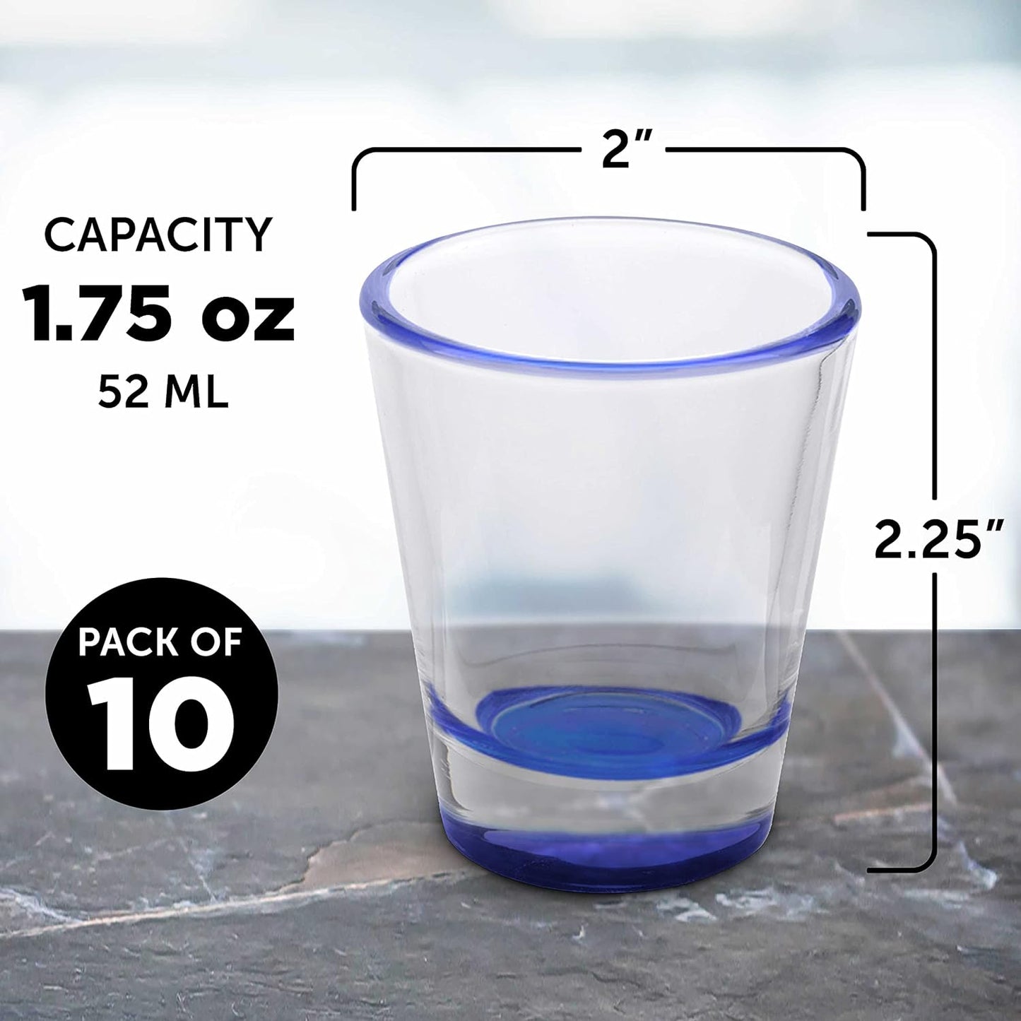 DISCOUNT PROMOS Shot Glasses Set 1.75 oz. Set of 10 Bulk Pack, Wedding Favor, Birthday Party, Tequila Shot Glasses, Vodka Shot Glass - Blue Bottom Color