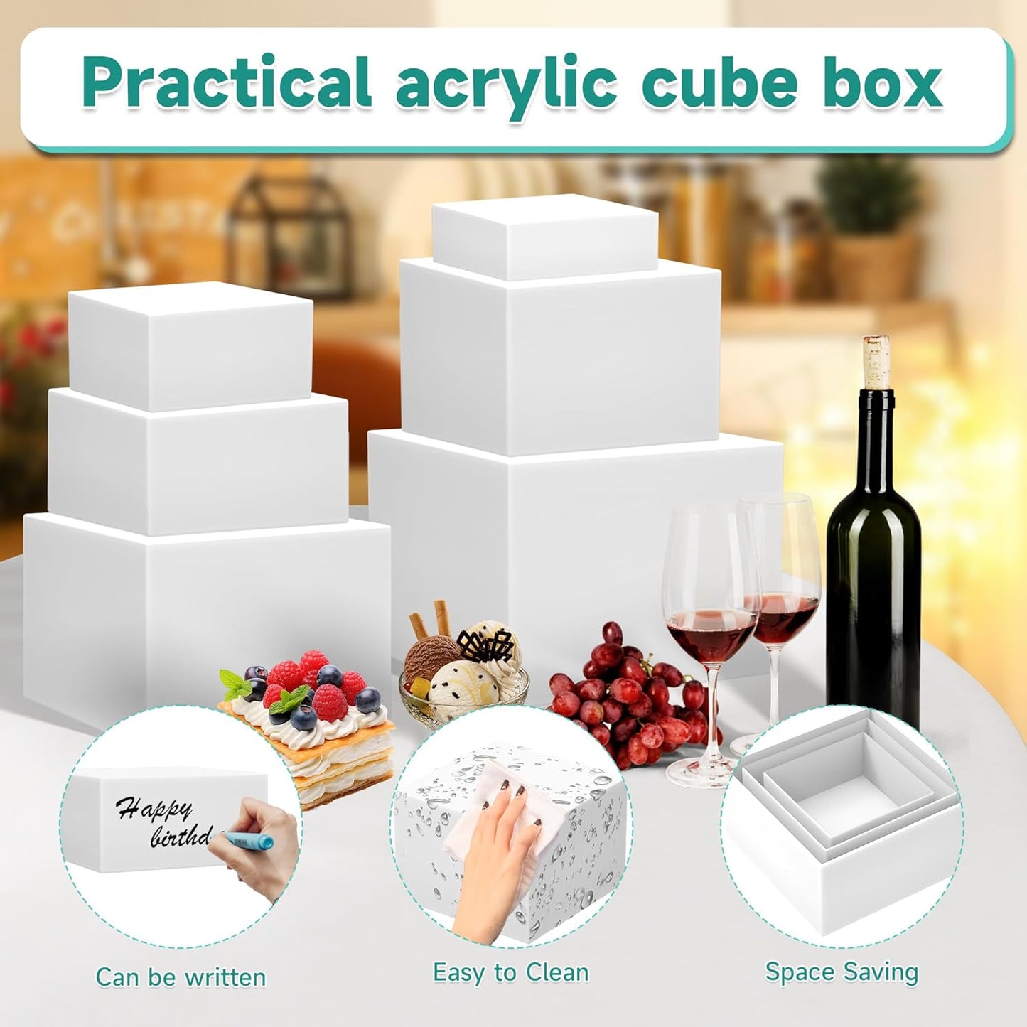 6Pcs Buffet Risers,Food Risers for Buffet Table Display Stand Shelf for Party Catering Dessert Jewelry Collectibles Acrylic Cube Boxes Display Nesting Risers (White-L(5,6,7,8,9,10))