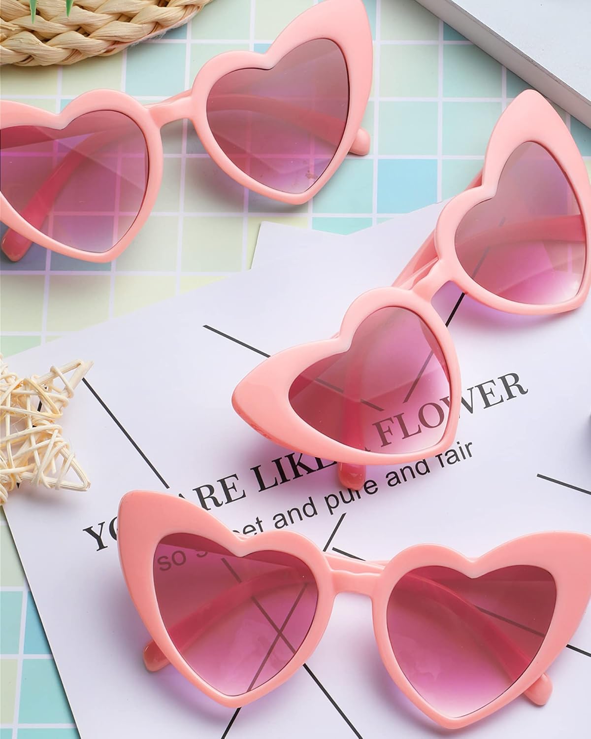 Flutesan 20 Pairs Retro Heart Sunglasses Vintage Cat Eye Heart Glasses Women Bachelorette Bride Sunglasses Bulk