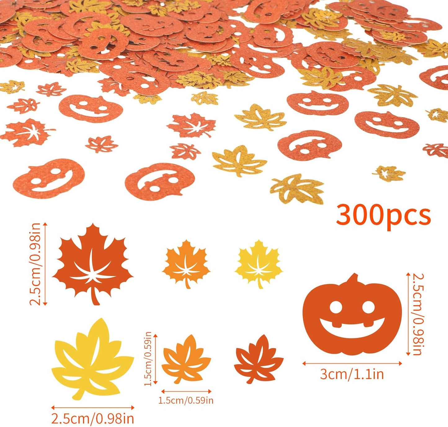 300pcs Fall Glitter Confetti, Autumn Maple Leaf Pumpkin Table Scatter for Thanksgiving Party Birthday Bridal Shower Harvest Decor