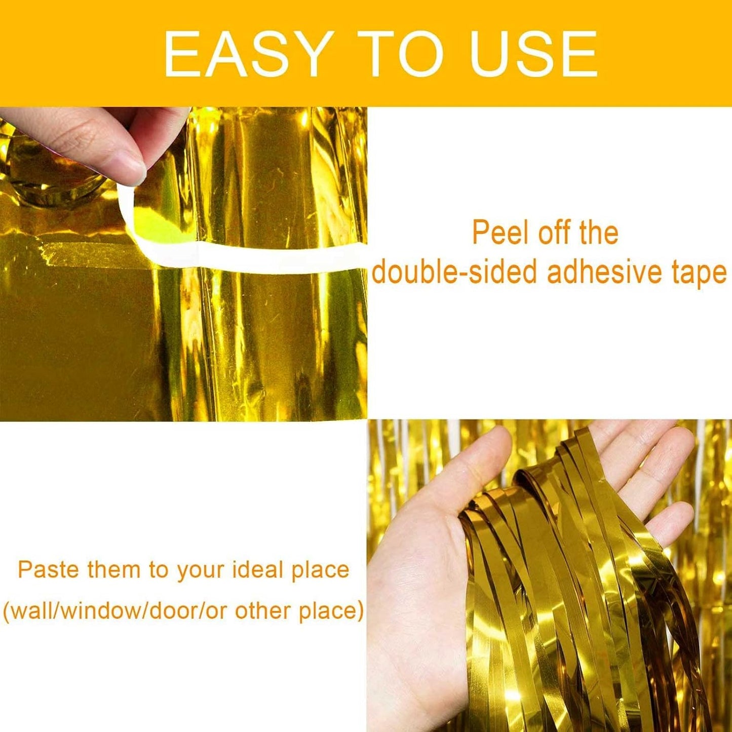 4 Pack Gold Foil Fringe Curtain Backdrop, 3.28Ft x 9.84Ft Metallic Tinsel Foil Fringe Streamers Curtains for Party, Photo Booth Props, Birthday, 2022 Graduation Decoration Supplies