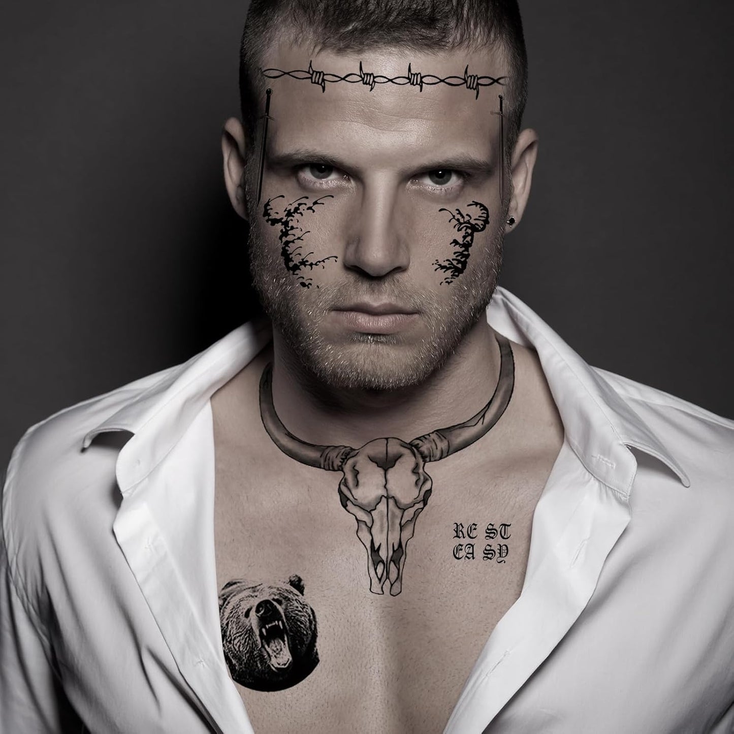 12 Sheets Halloween Face Temporary Tattoos Set, Cosplay Rapper Inspired Temporary Tattoos Tattoos, Halloween Costume Accessories and Parties for Women and Men