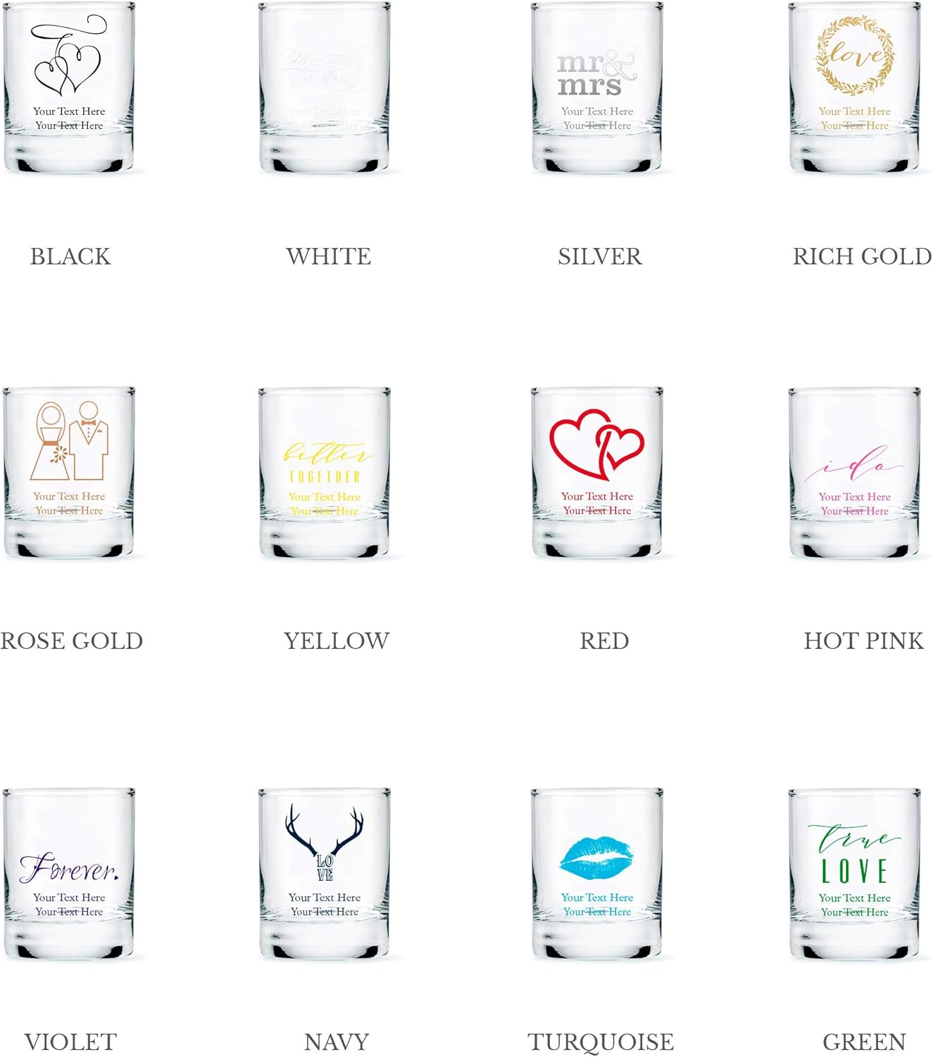 WEDDINGSTAR Personalized 2.75oz Shot Glass Customizable Full Color Print - 120 pack