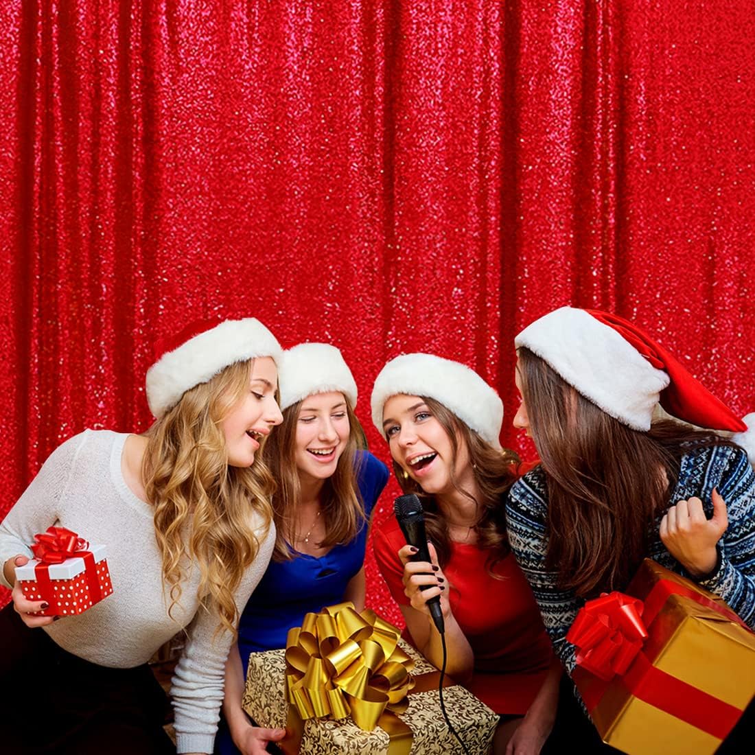 Poise3EHome Red Sequin Backdrop, 10Ft x 10Ft Glitter Photography Background Curtains for Party Wedding Birthday Christmas Valentines Day Decoration