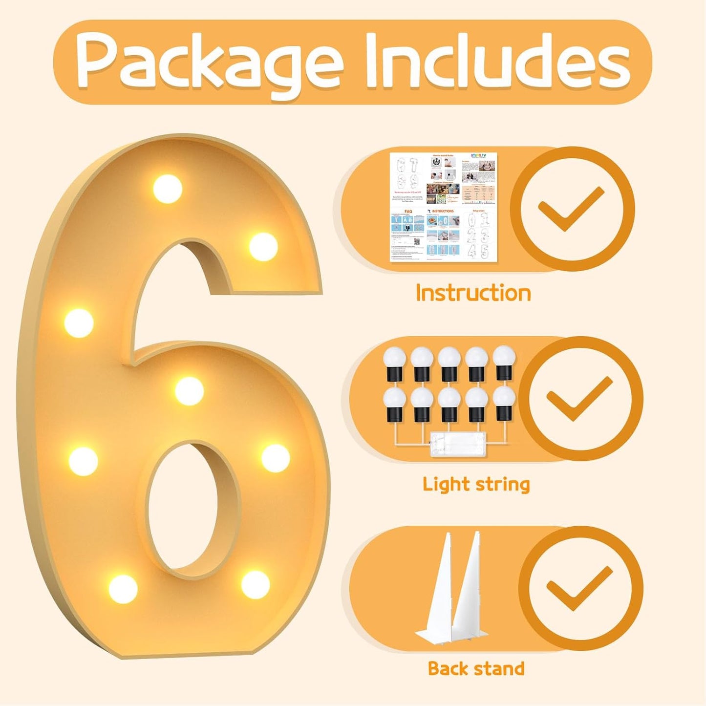 Marquee Numbers 3 Feet Tall Large Light Up Numbers 6th 16th Sweet Sassy and Six Birthday Decorations Girl Boy Big Yellow Light Outdoor Anniversary Decorations Balloon Arch Kit Party Backdrop 6