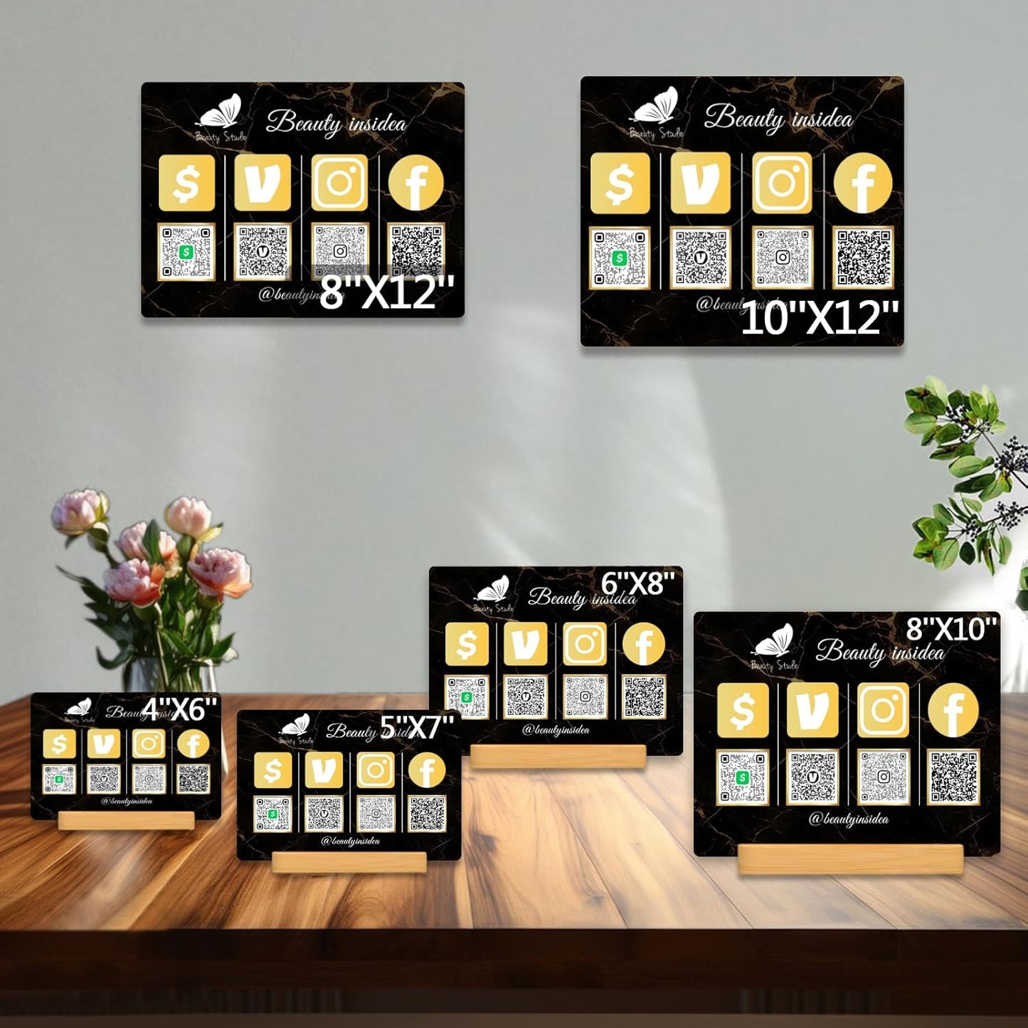 Personalized Custom Metal QR Code Sign Venmo Cashapp Scan to Pay with Stand Instagram Facebook Social Media QR Signs Bar Code QR Plaque Print for Business Salon Beauty Store Restaurant Wifi Sign (Vertical 4)