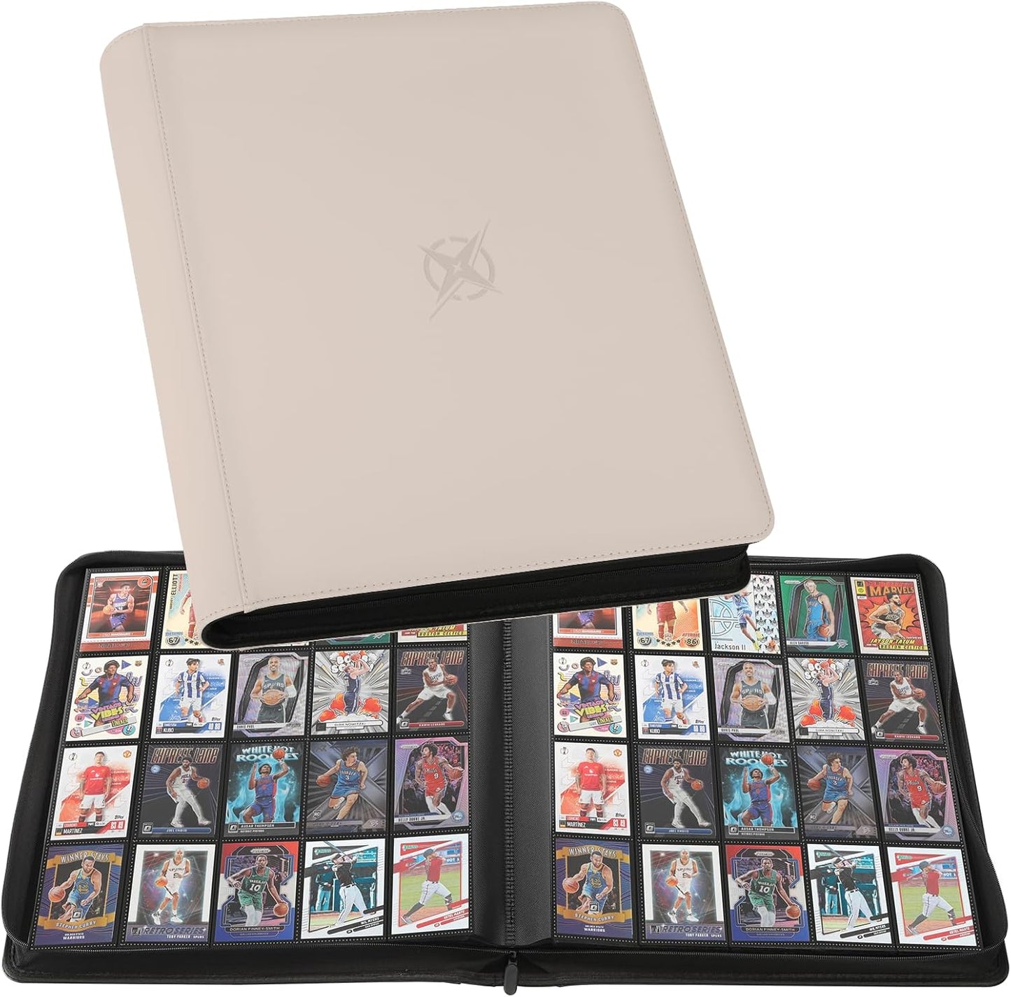 20-Pocket Card Binder, Trading Card Binder Holds 2000 Cards, Premium Zippered Trading Card Album Compatible with TCG, Game & Sports Cards (Ivory White)