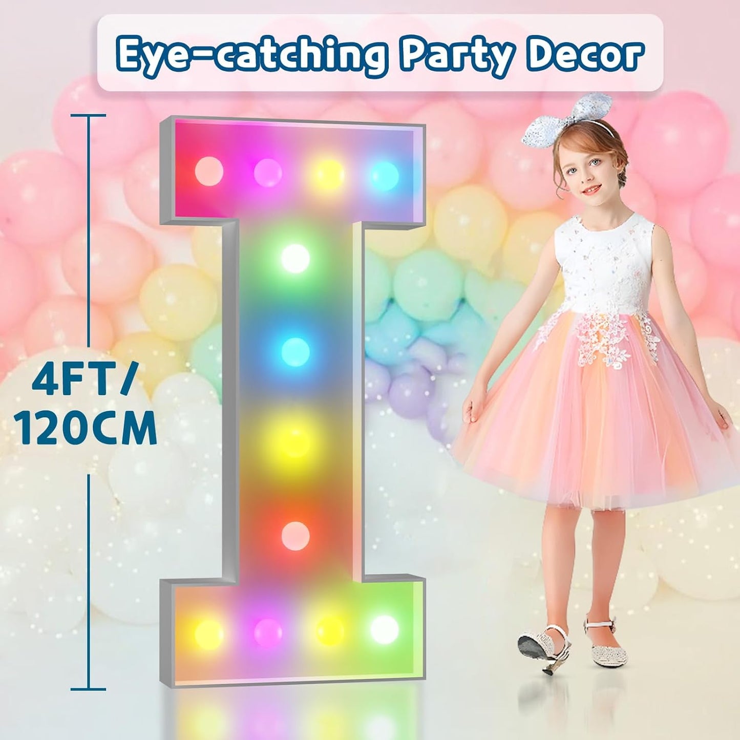 imprsv 4FT Colorful Marquee Light Up Letters I, 18 Colors Large Light up Letters Alphabet Sign with Remote, Large Marry Me Sign, Birthday Party Decorations Baby Shower Anniversary Wedding Decoration