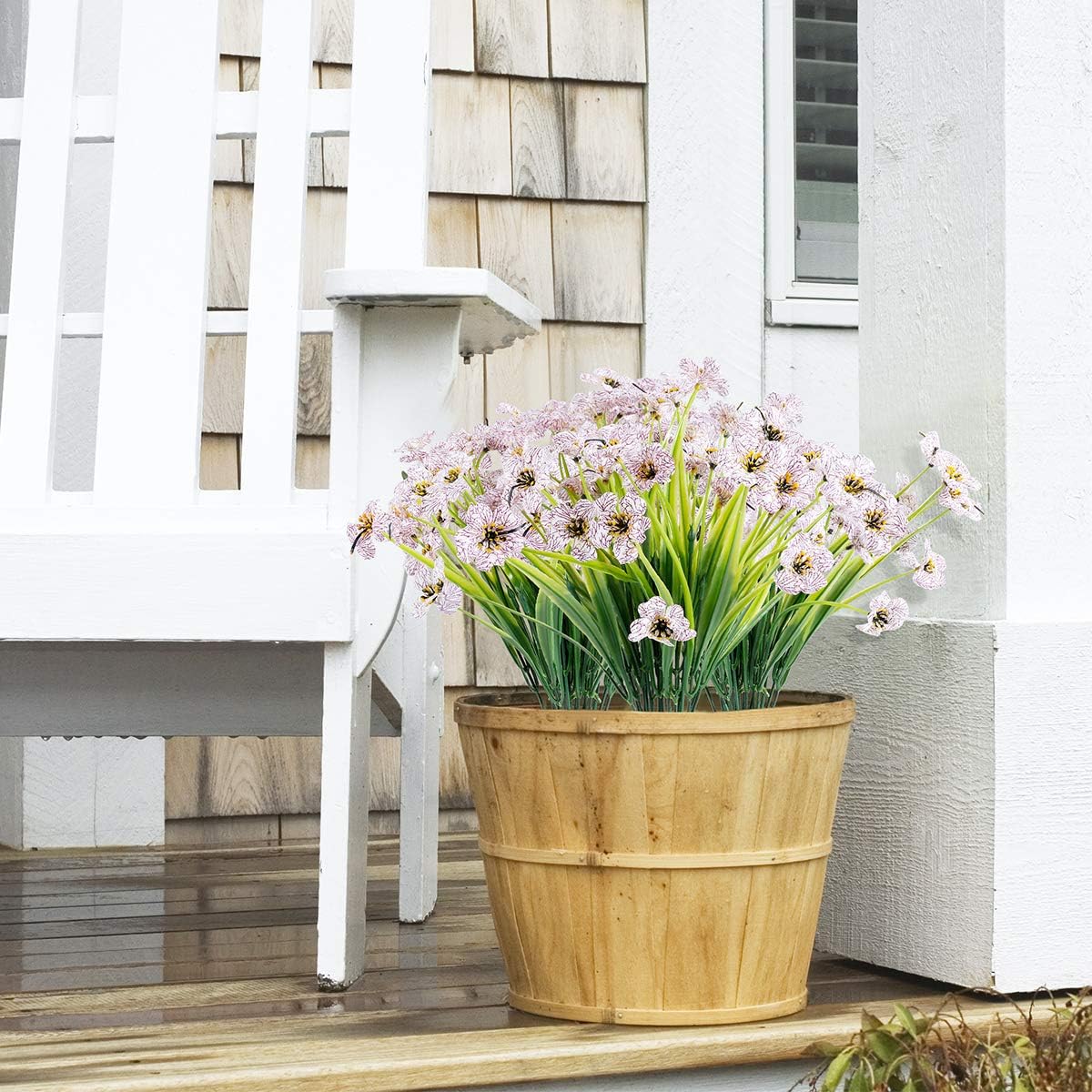 12 Bundles Artificial Flowers Outdoor UV Resistant Fake Flowers No Fade Plastic Plants Garden Porch Window Box Decorating (White)