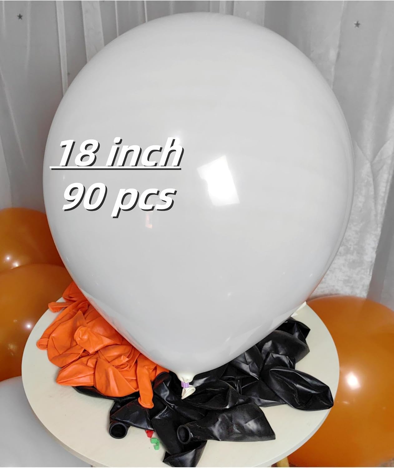 90 Pack Black White Orange Balloons 100 of each of the 3 colors 18 inch Black White Orange Latex Party Balloon Bulk for Various Party Events Decorations