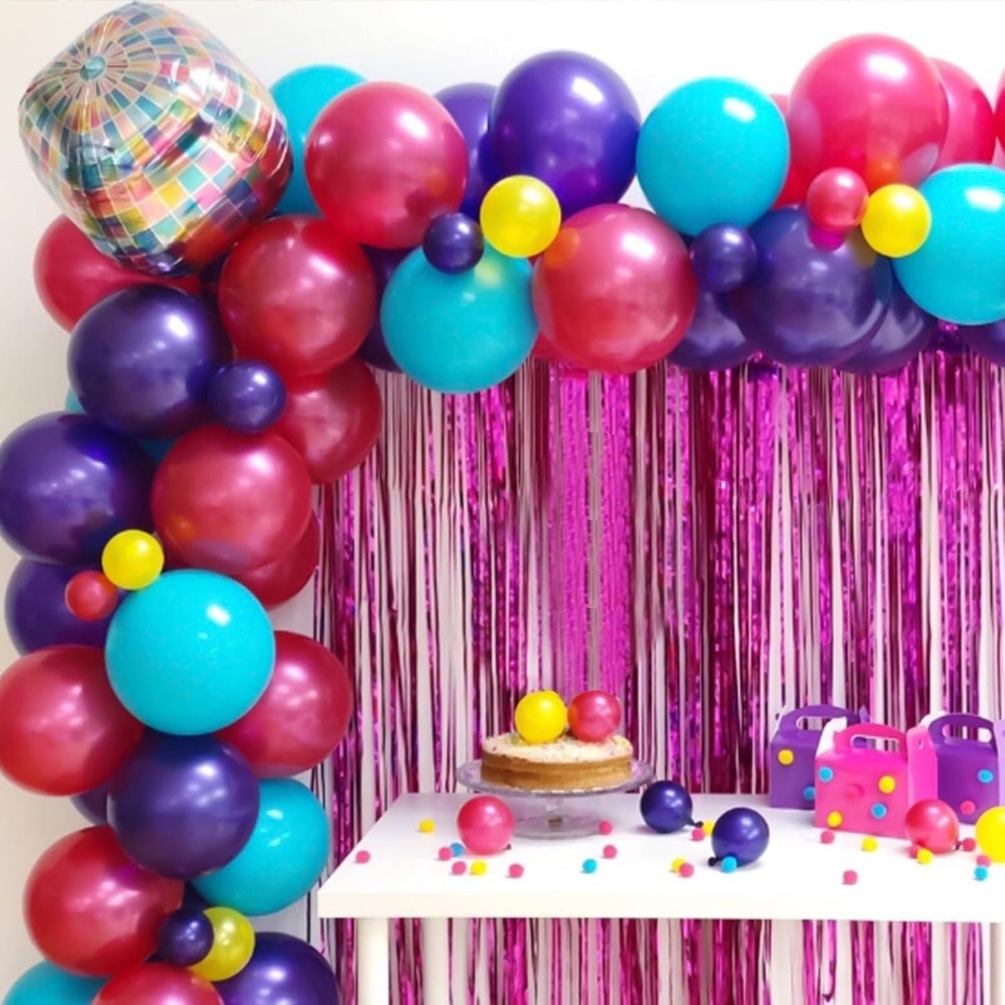 Paready Pink Blue Purple Balloons, 50 PCS Rainbow Party Balloons, 12 Inch Hot Pink Teal Blue Metallic Purple Yellow Confetti Balloon for Girls Magic Theme Baby Shower Birthday Wedding Party Decoration