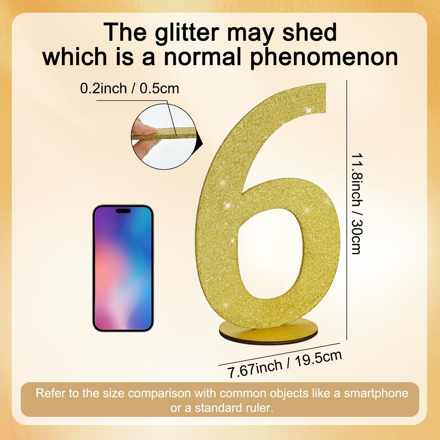 TONIFUL 11.8 Inch Gold Glitter Numbers Table Centerpieces 0-9 Birthday Party Decorations,Shining Gold Digital 6 for Birthday Party,Wedding,Bridal Shower,Engagement,Photo Shoot,Anniversary