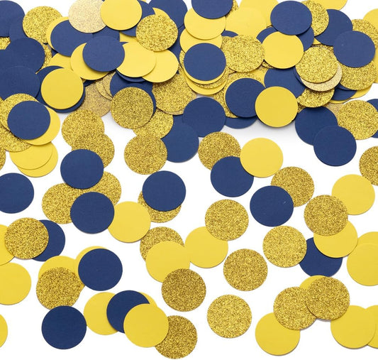 Gold Blue and Yellow Confetti Table Decoration for Graduation Birthday Eid Ramadan Festival Theme Party,1.2 inch in Diameter,200 Counts