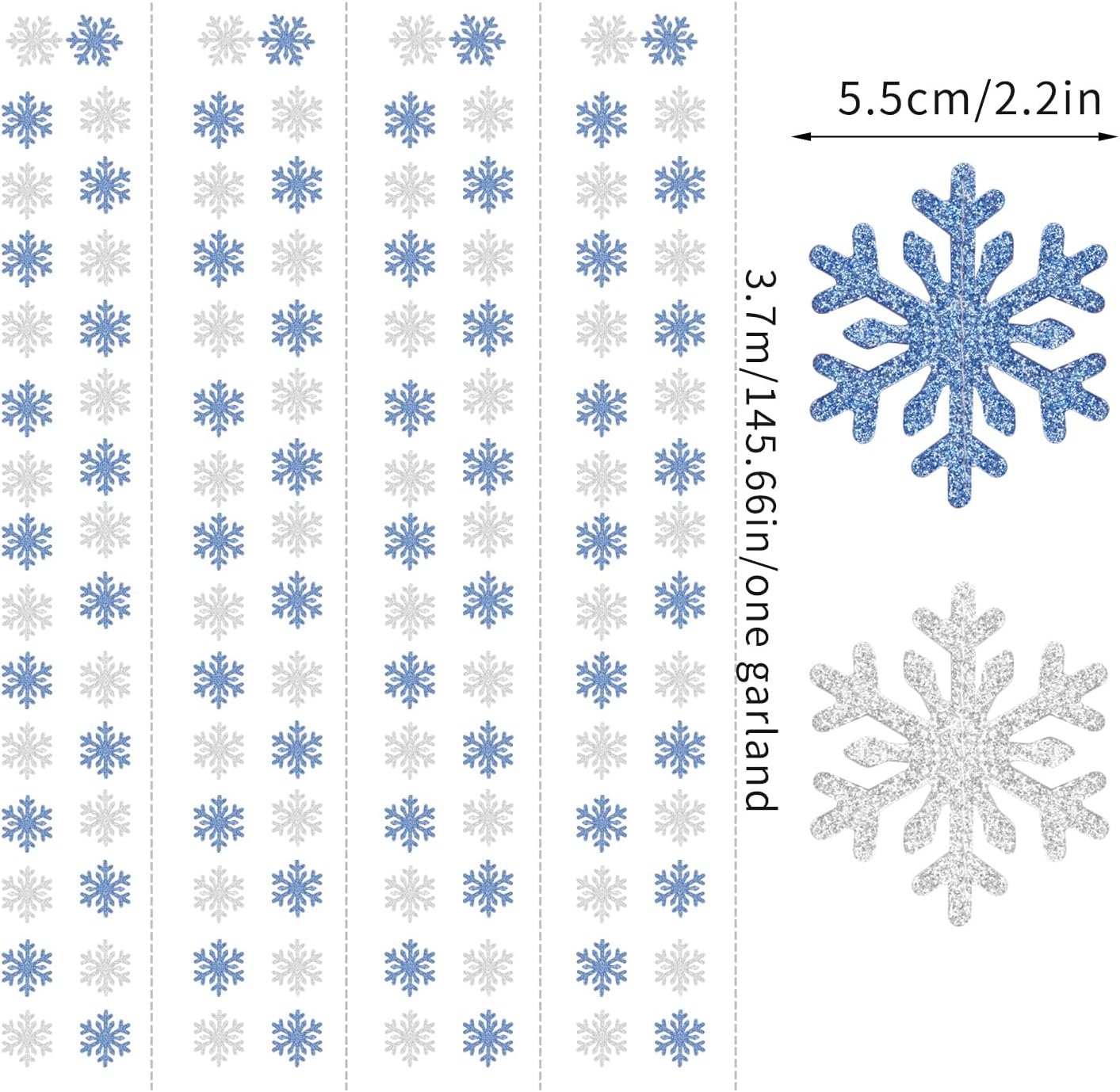 Snowflake-Snow Blue-Silver Christmas Party-Decoration Garland - 52ft Winter Wonderland Frozen Ornaments Hanging Paper Streamers,New Years Birthday Baby Shower Ceiling Decor Hugfond