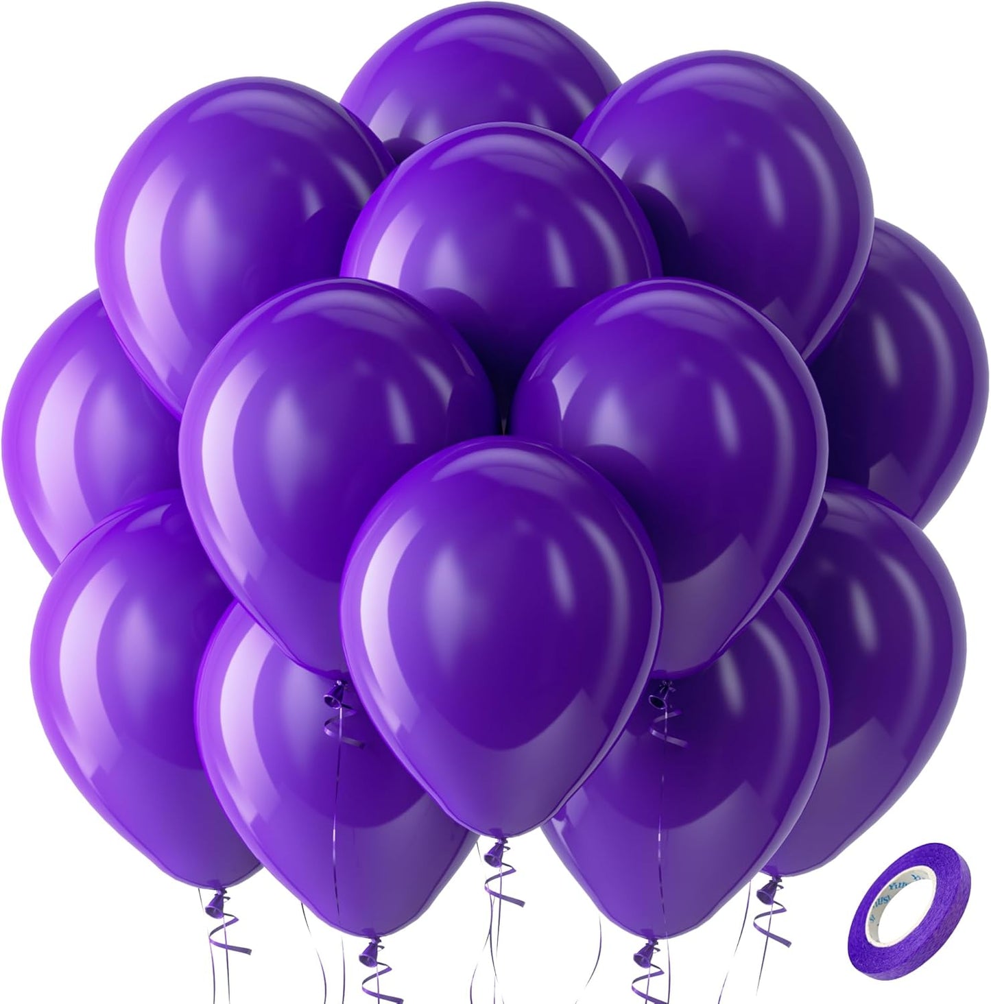 Bezente Dark Purple Latex Party Balloons - 100 Pack 12 inch Round Helium Purple Balloons for Wedding Graduation Halloween Birthday Party Backdrop Decorations