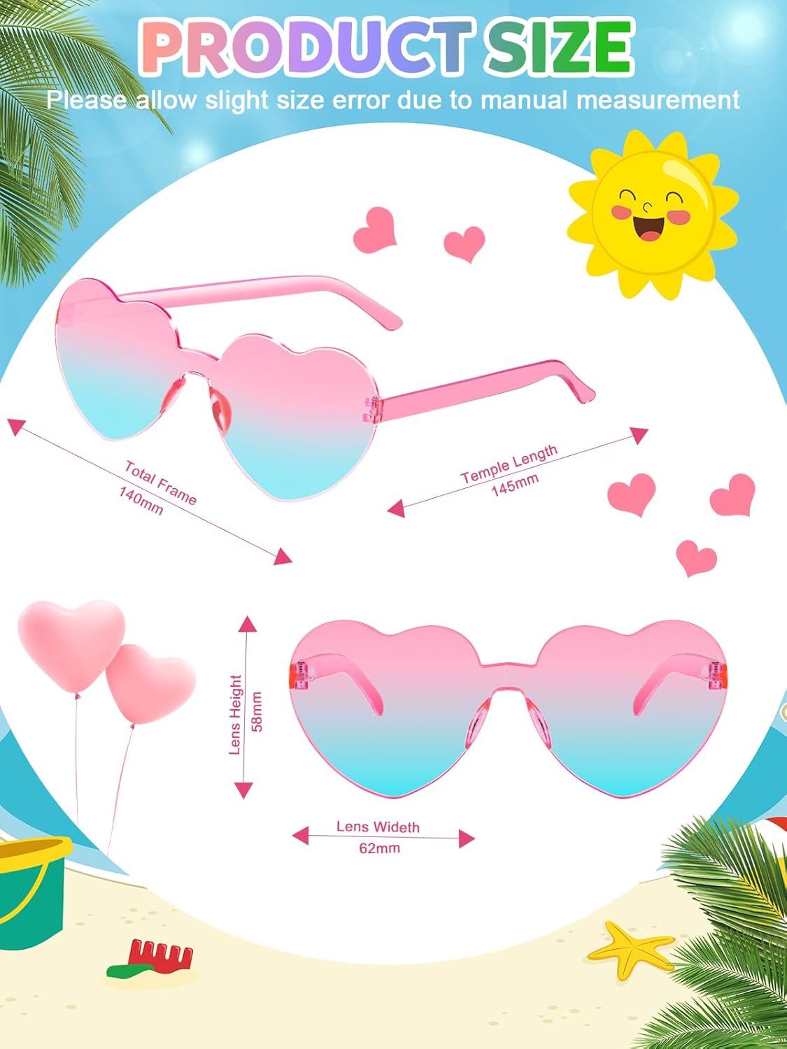 12 Pairs Heart Shaped Sunglasses for Women Colorful Glasses Fun Trendy Transparent Heart Sunglasses Party Favor (Gradient Colors)