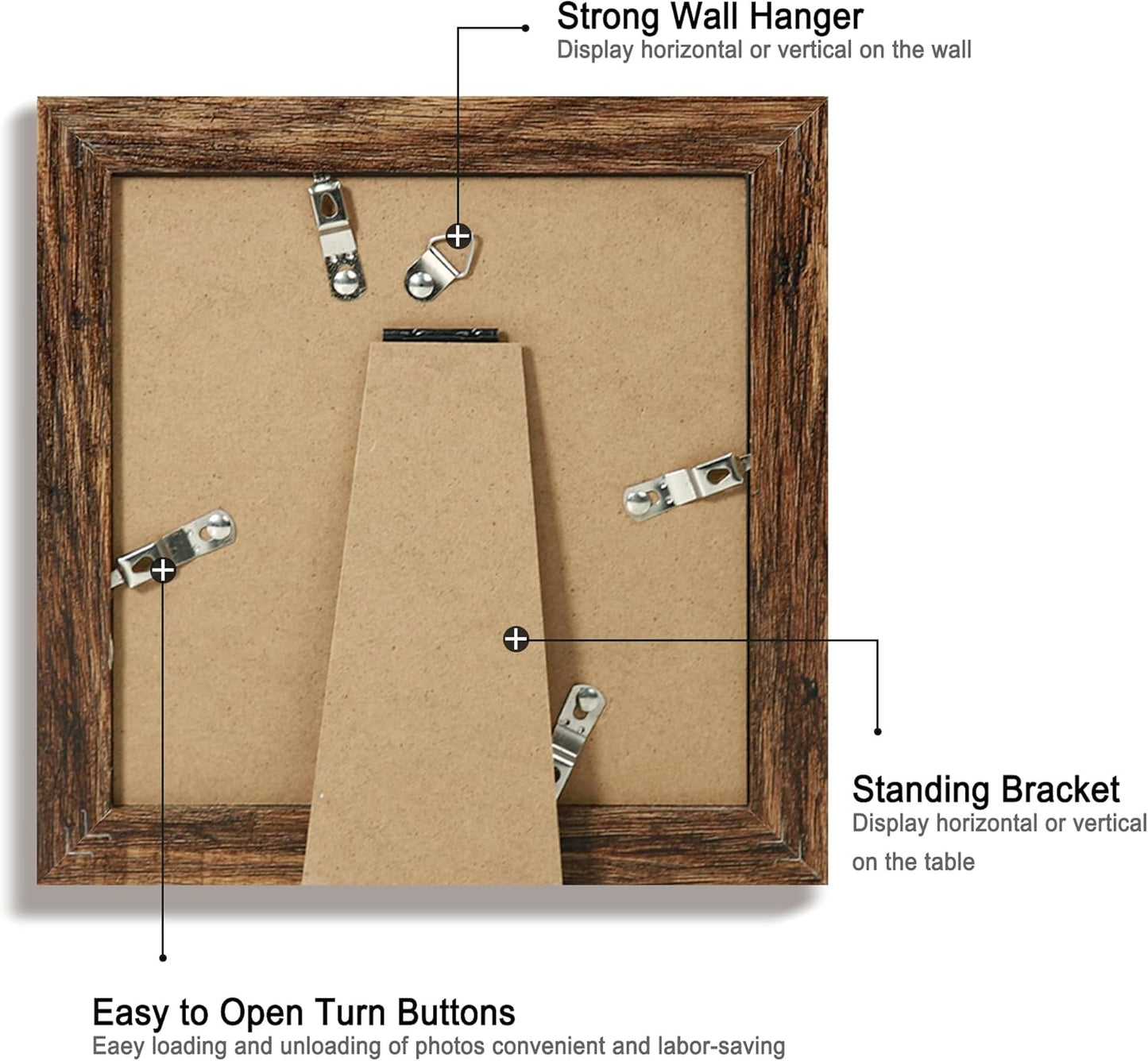 6x6 Picture Frame Set of 4 with Real Glass, Rustic Frames Display 4x4 Picture with Mat or 6 x 6 Without Mat, Wood Square Photo Frame for Wall Mount and Tabletop Display
